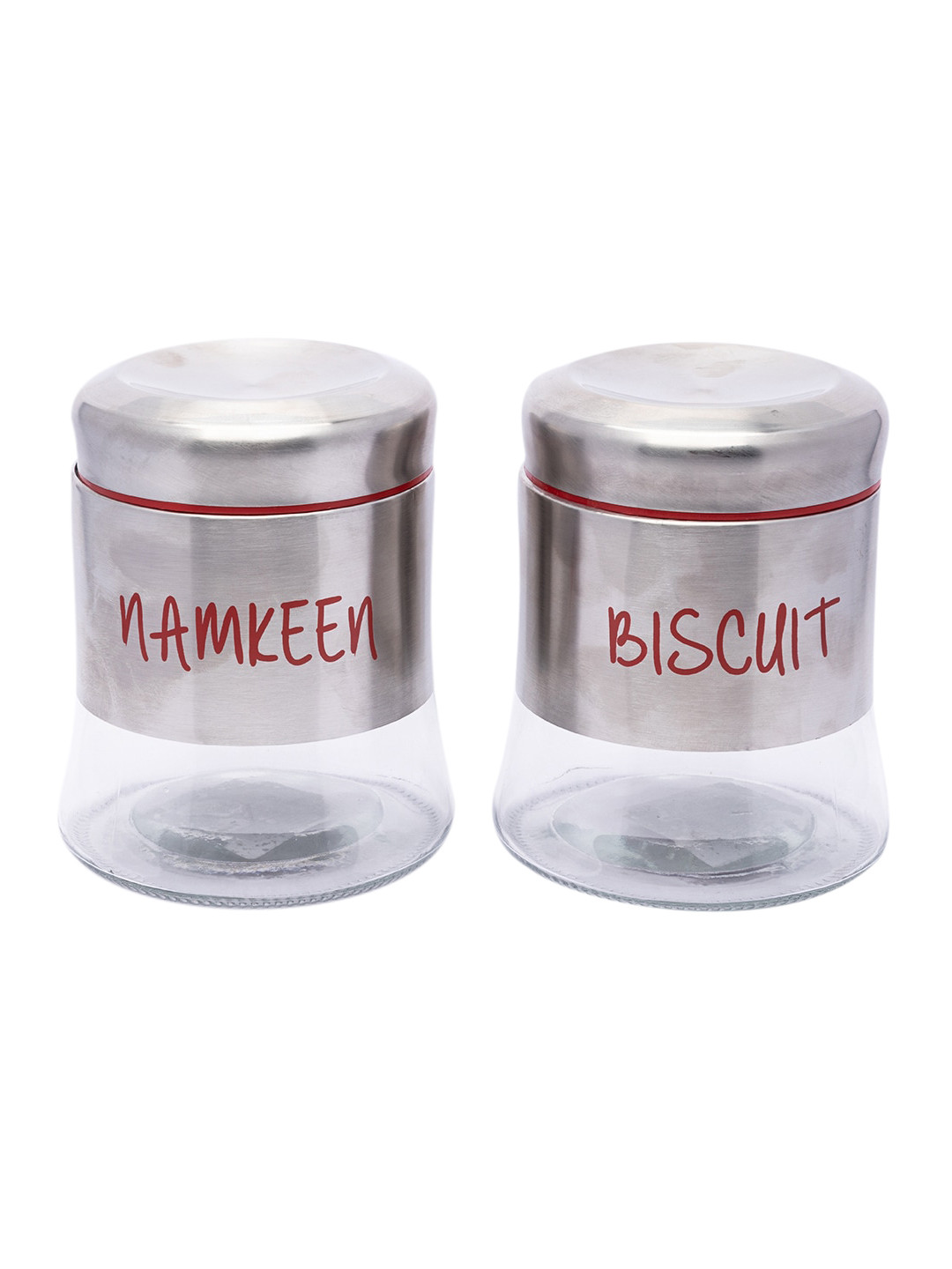 

MARKET99 Set Of 2 Glass Namkeen & Biscuit Jar, Silver