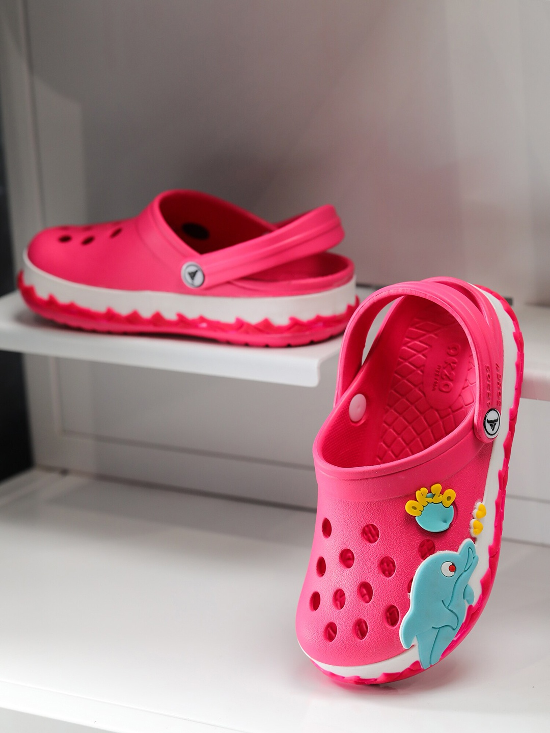 

ABROS Unisex Kids Fuchsia & White Rubber Clogs Flip Flops
