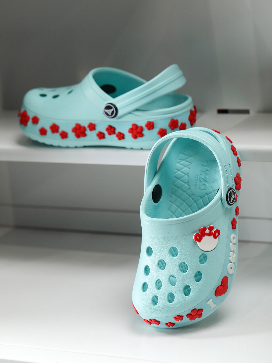 

ABROS Unisex Kids Sea Green & Red Rubber Clogs