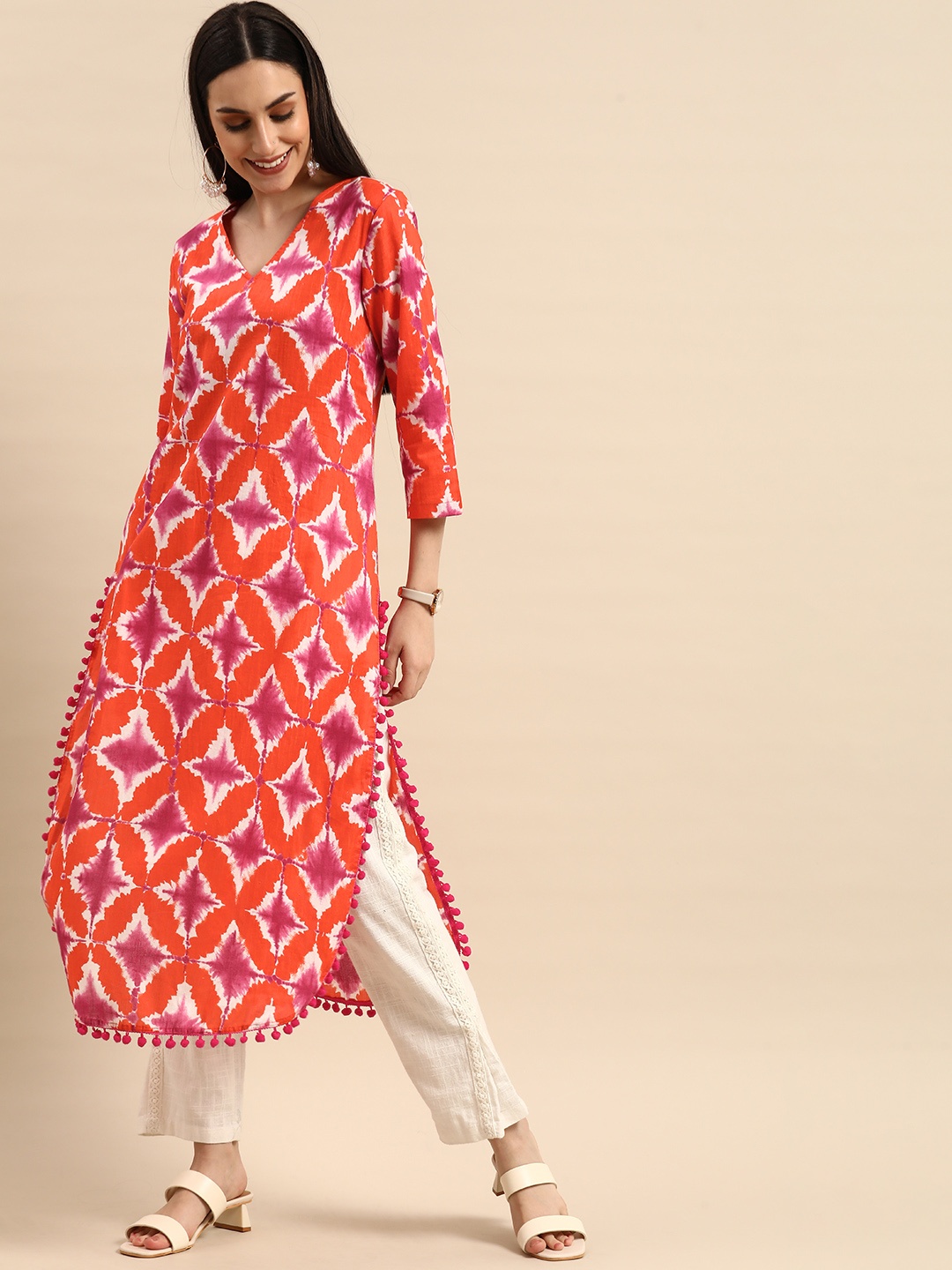 

Anouk Women Orange & Pink Printed Kurta