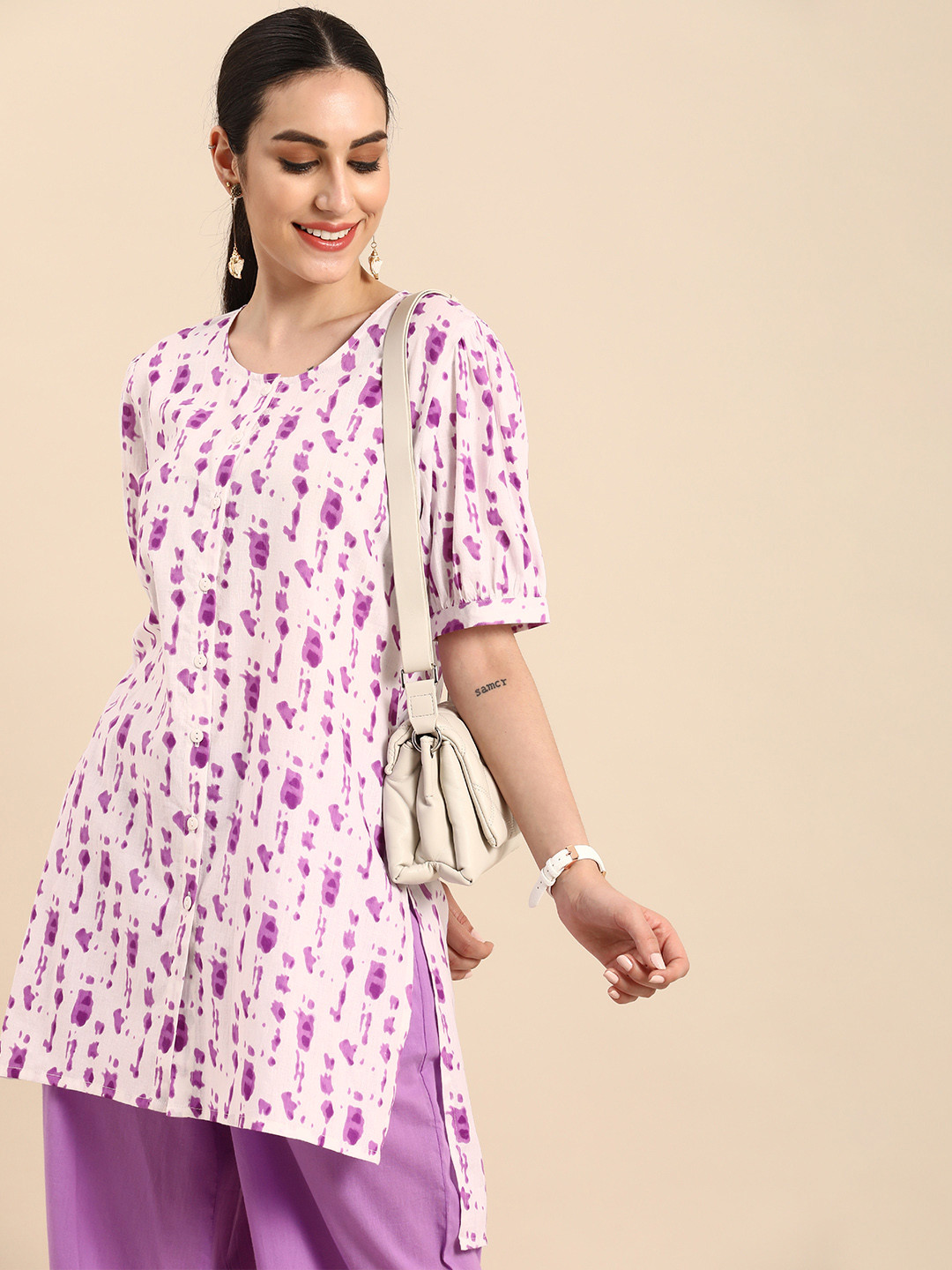 

Anouk Women Purple Printed Pure Cotton Kurta with Palazzos