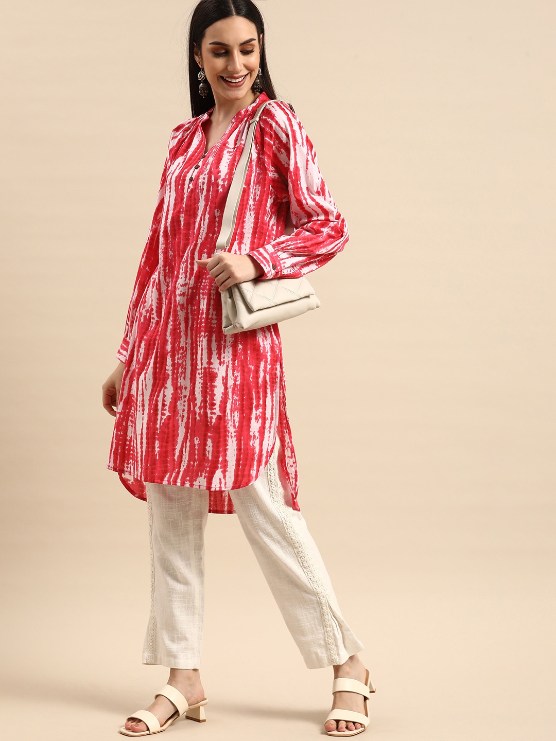 

Anouk Women Pink & White Printed Kurta
