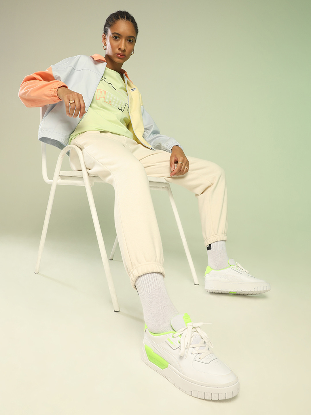 

Puma Women White & Green Leather Cali Dream Pop Sneakers