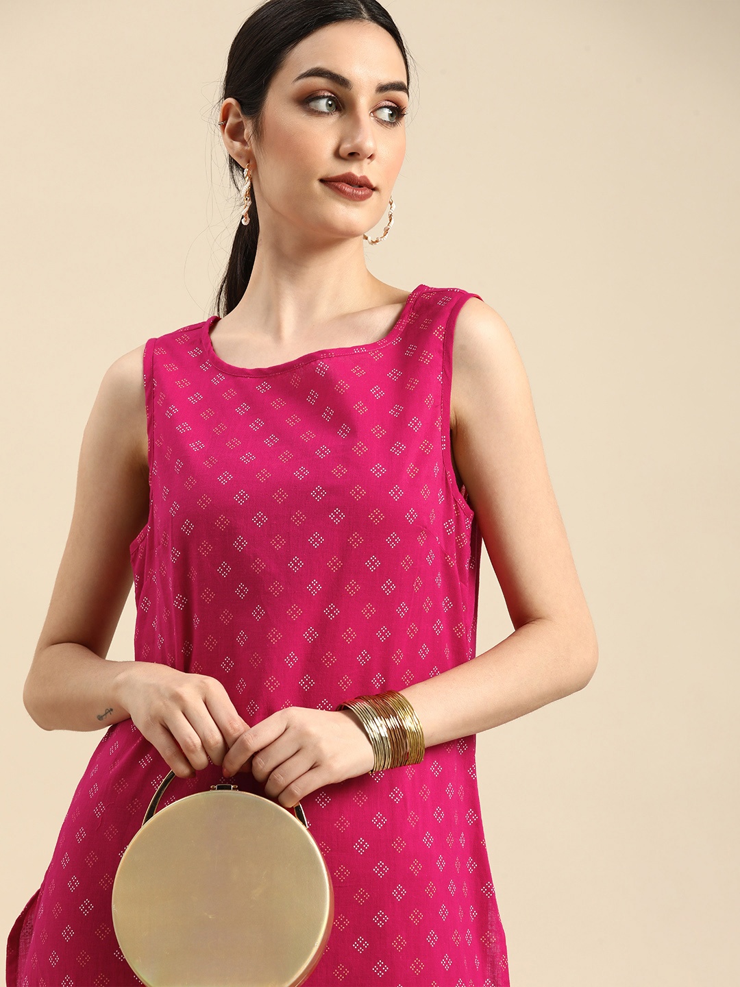 

Anouk Women Pink Printed Pure Cotton Kurta with Trousers