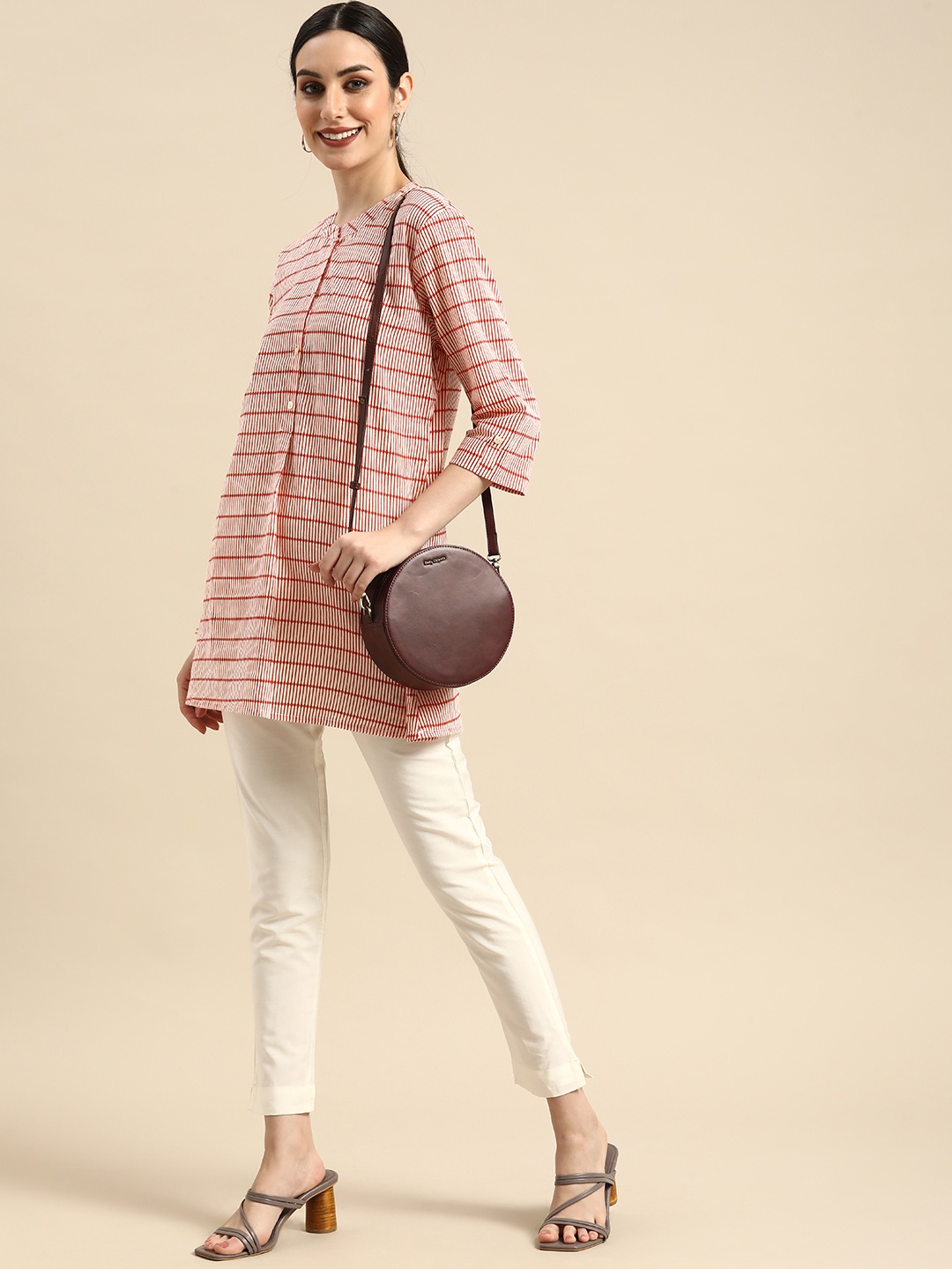 

Anouk Peach-Coloured & Red Striped Pure Cotton Kurti