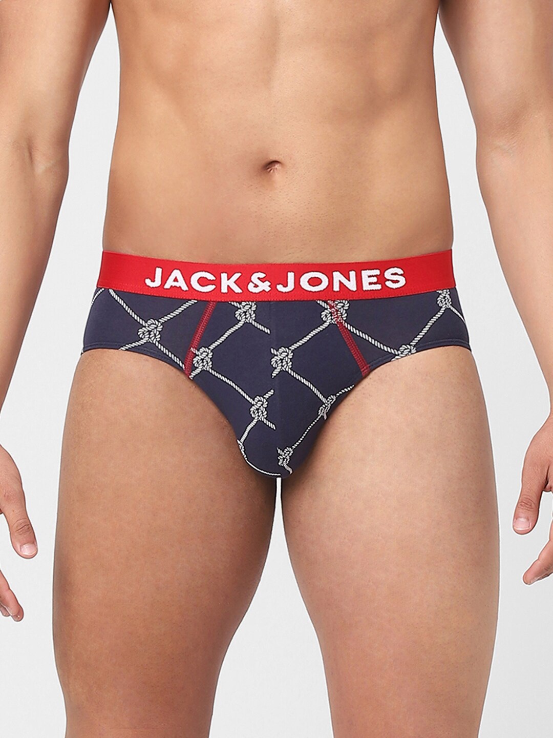 

Jack & Jones Men Navy Blue & Red Printed Cotton Basic Briefs