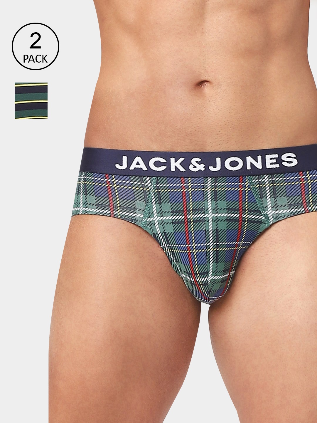 

Jack & Jones Men Pack Of 2 Checked Cotton Basic Briefs 116792401, Blue