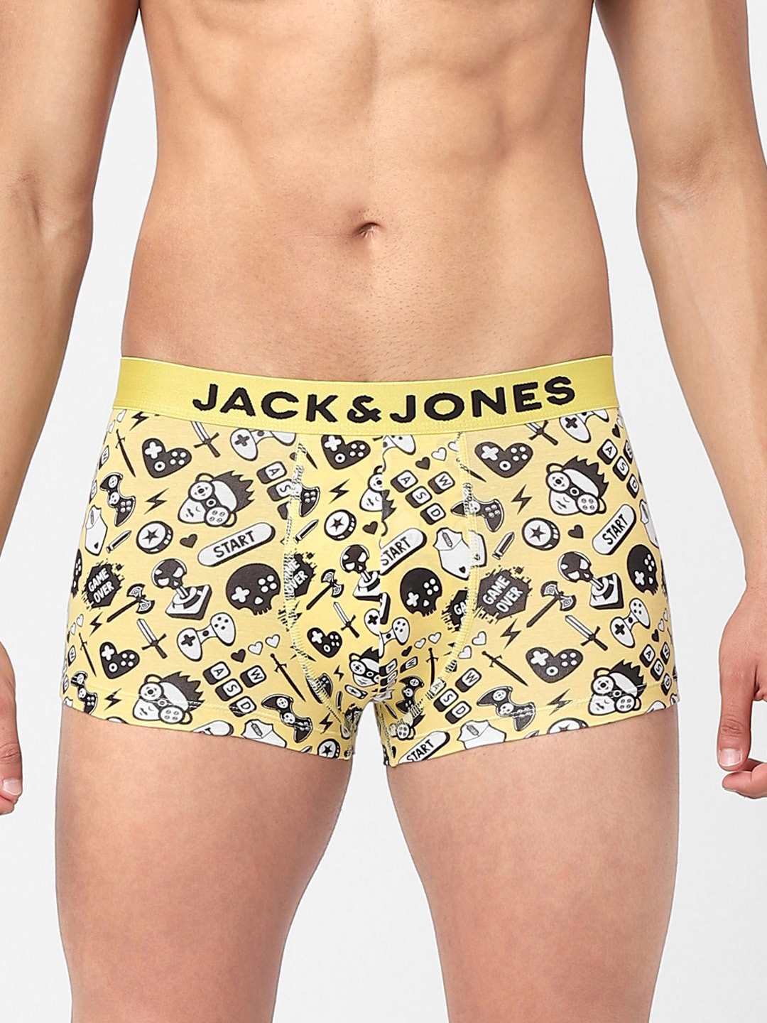 

Jack & Jones Men Yellow & White Printed Cotton Trunks