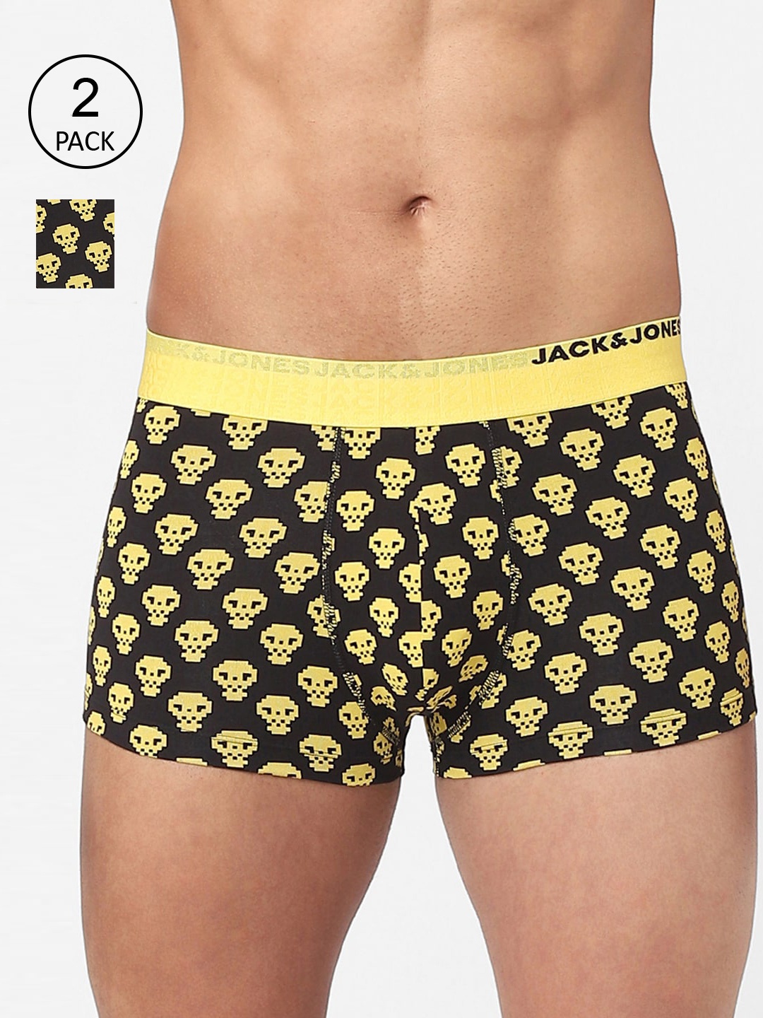 

Jack & Jones Men Pack Of 2 Printed Cotton Trunks 116799201, Black