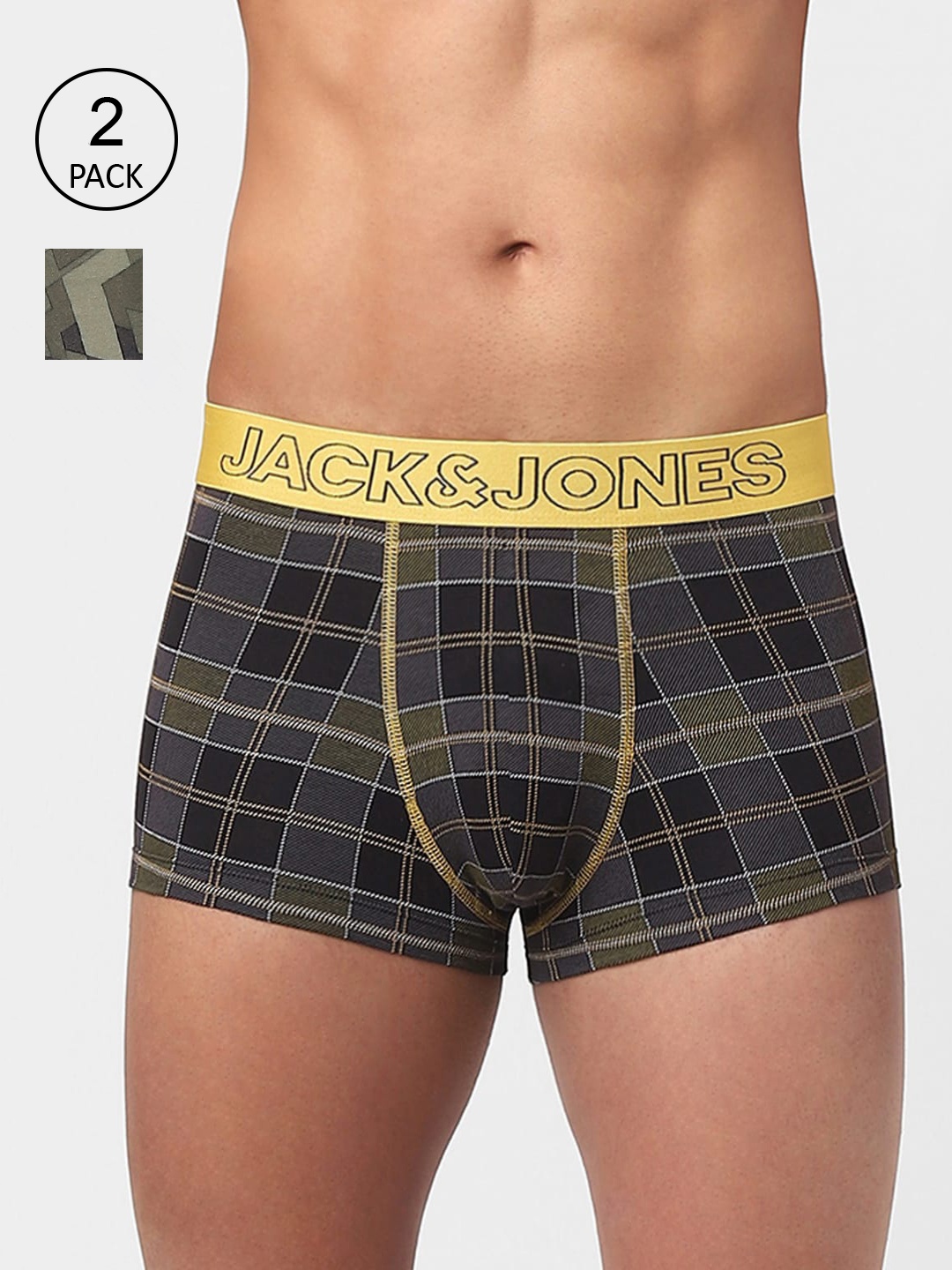 

Jack & Jones Men Pack of 2 Printed Cotton Trunks 116800501, Grey