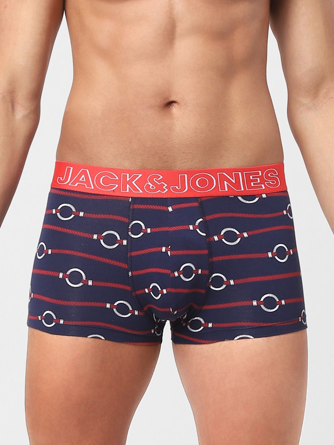 

Jack & Jones Men Navy Blue & White Printed Cotton Trunks 116797101