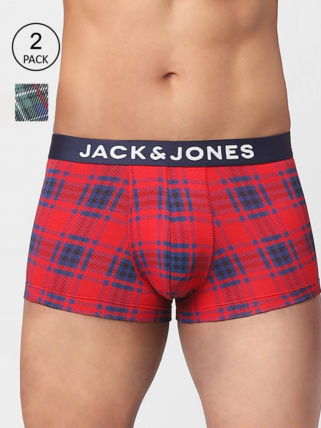 

Jack & Jones Men Pack Of 2 Checked Cotton Trunks 116797401, Red