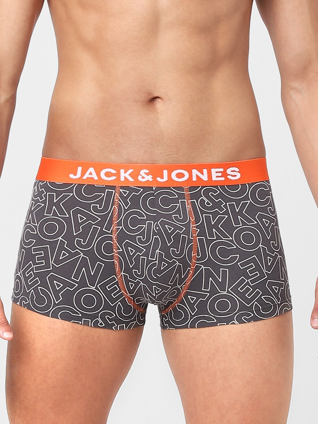 

Jack & Jones Men Grey & White Printed Cotton Trunks 116795601