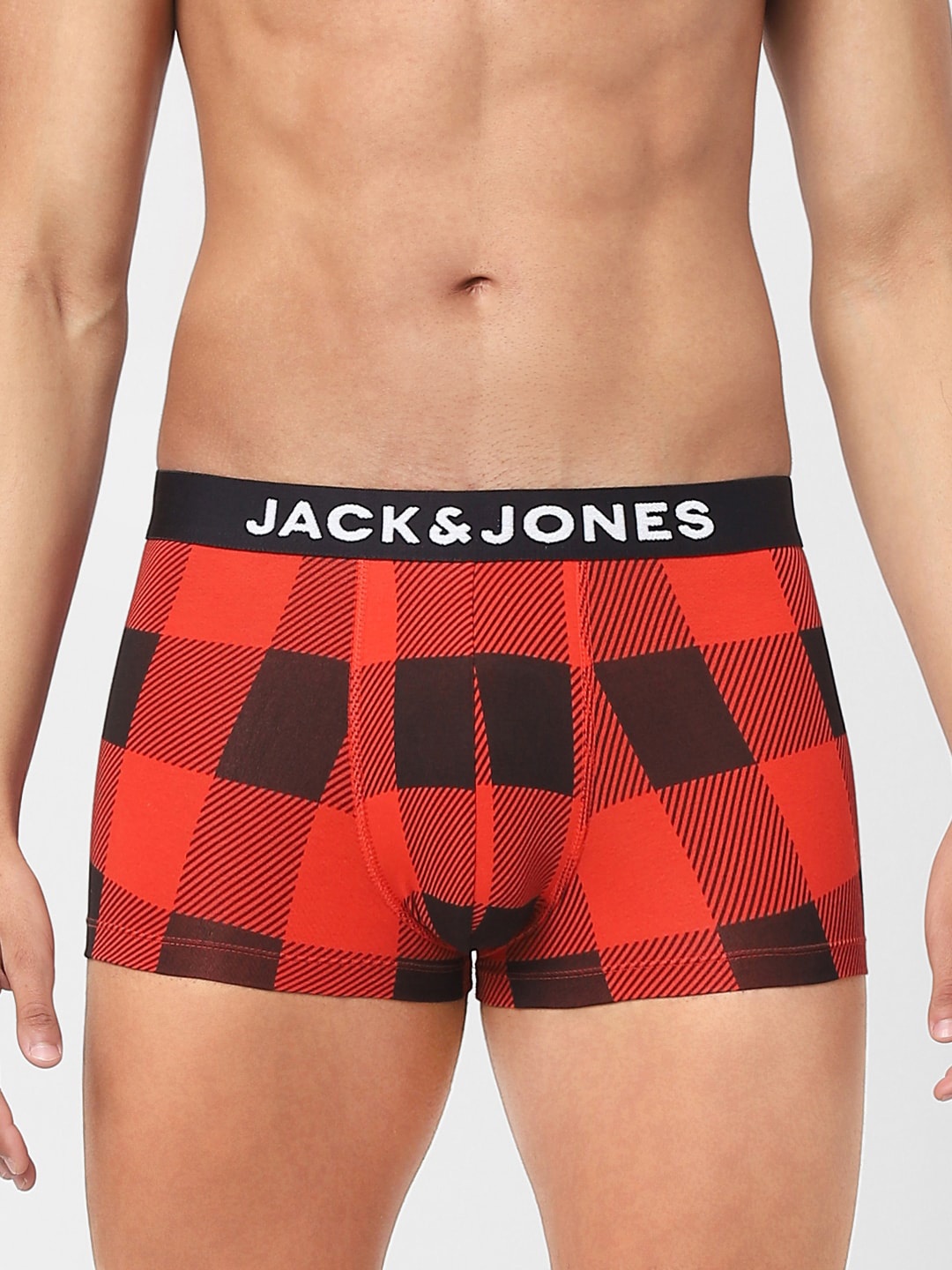 

Jack & Jones Men Red & Black Checked Cotton Trunks