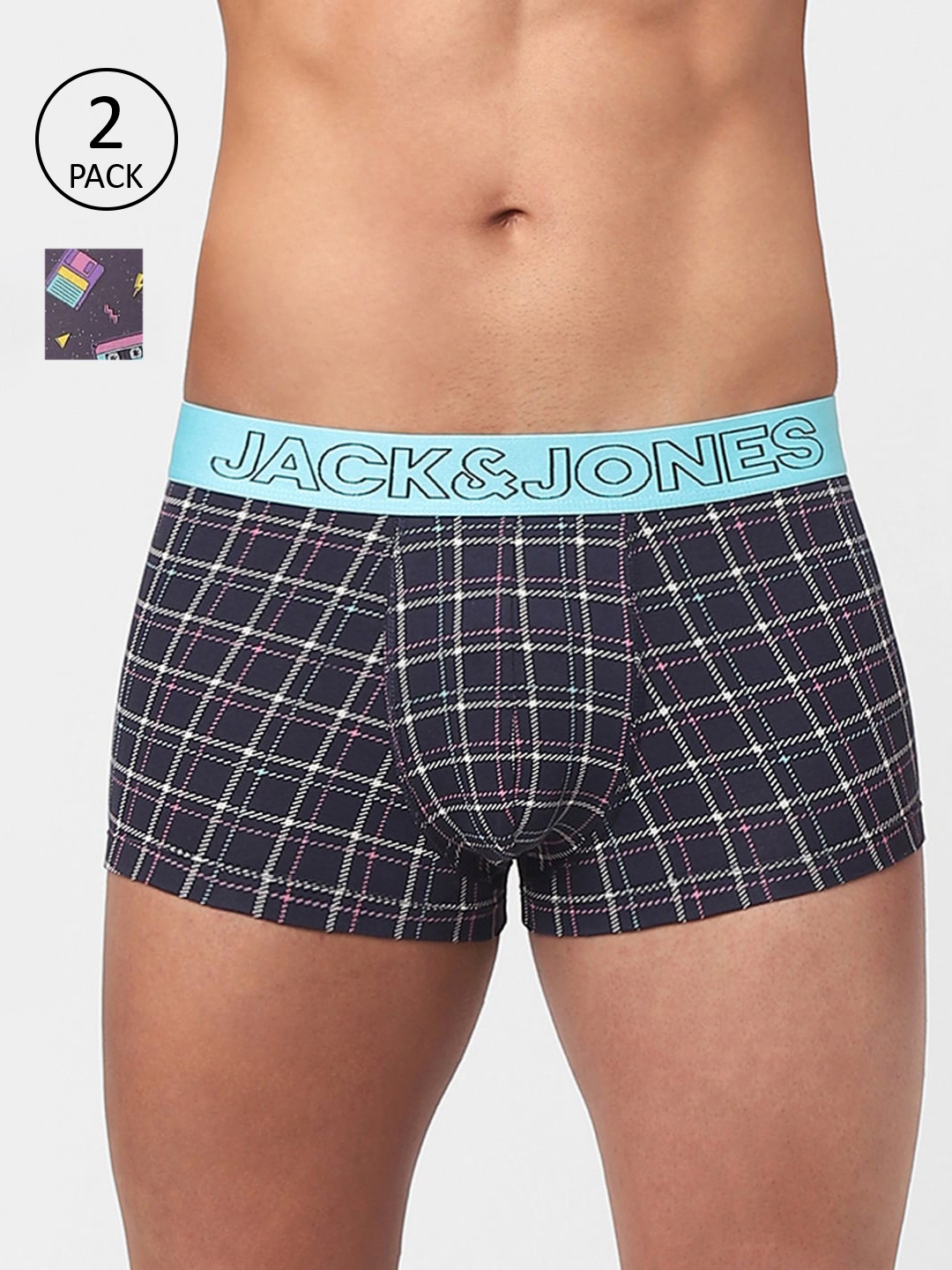 

Jack & Jones Men Pack of 2 Printed Cotton Trunks 116798301, Blue