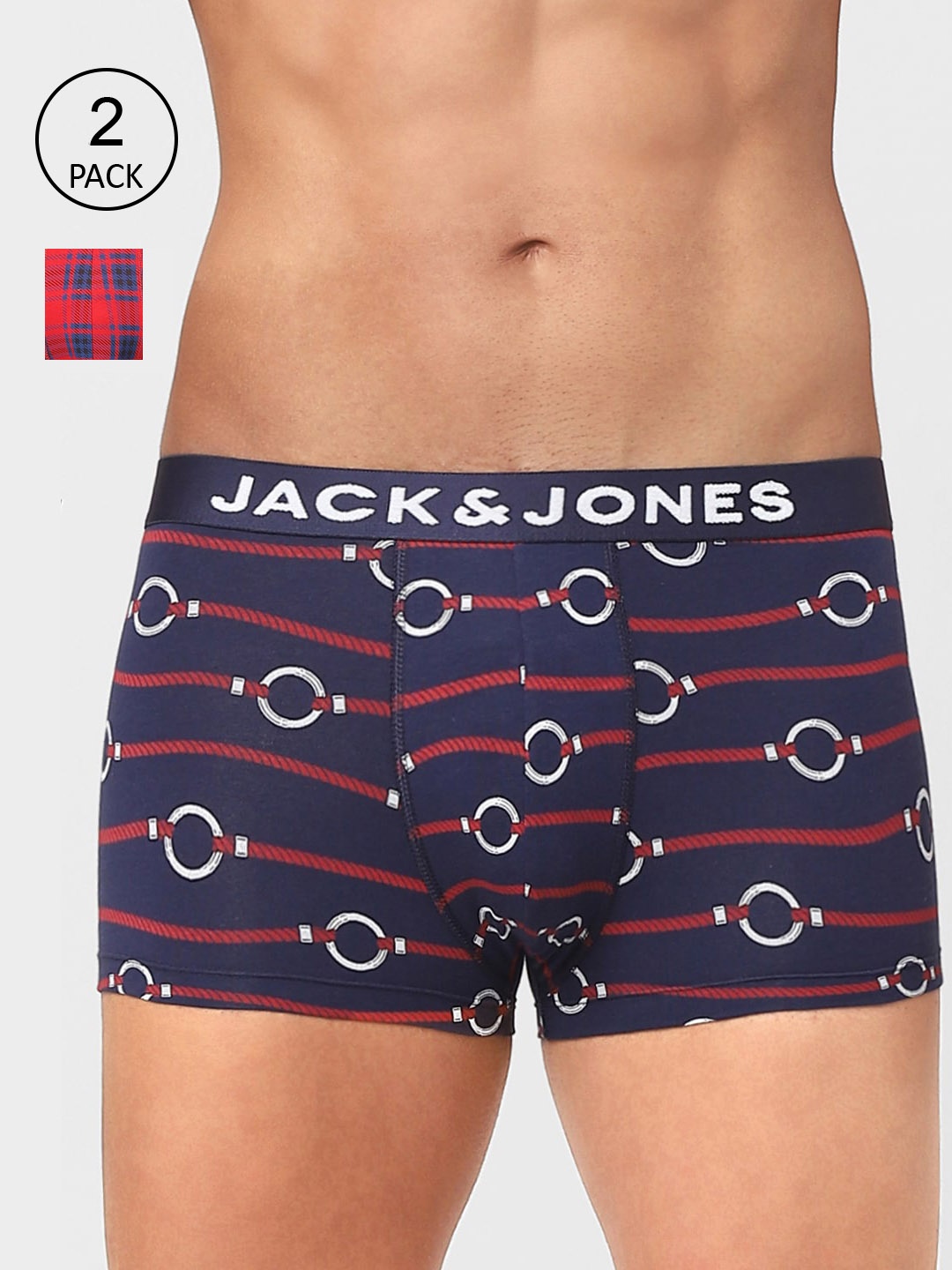 

Jack & Jones Men Pack of 2 Printed Cotton Trunks 116797501, Navy blue