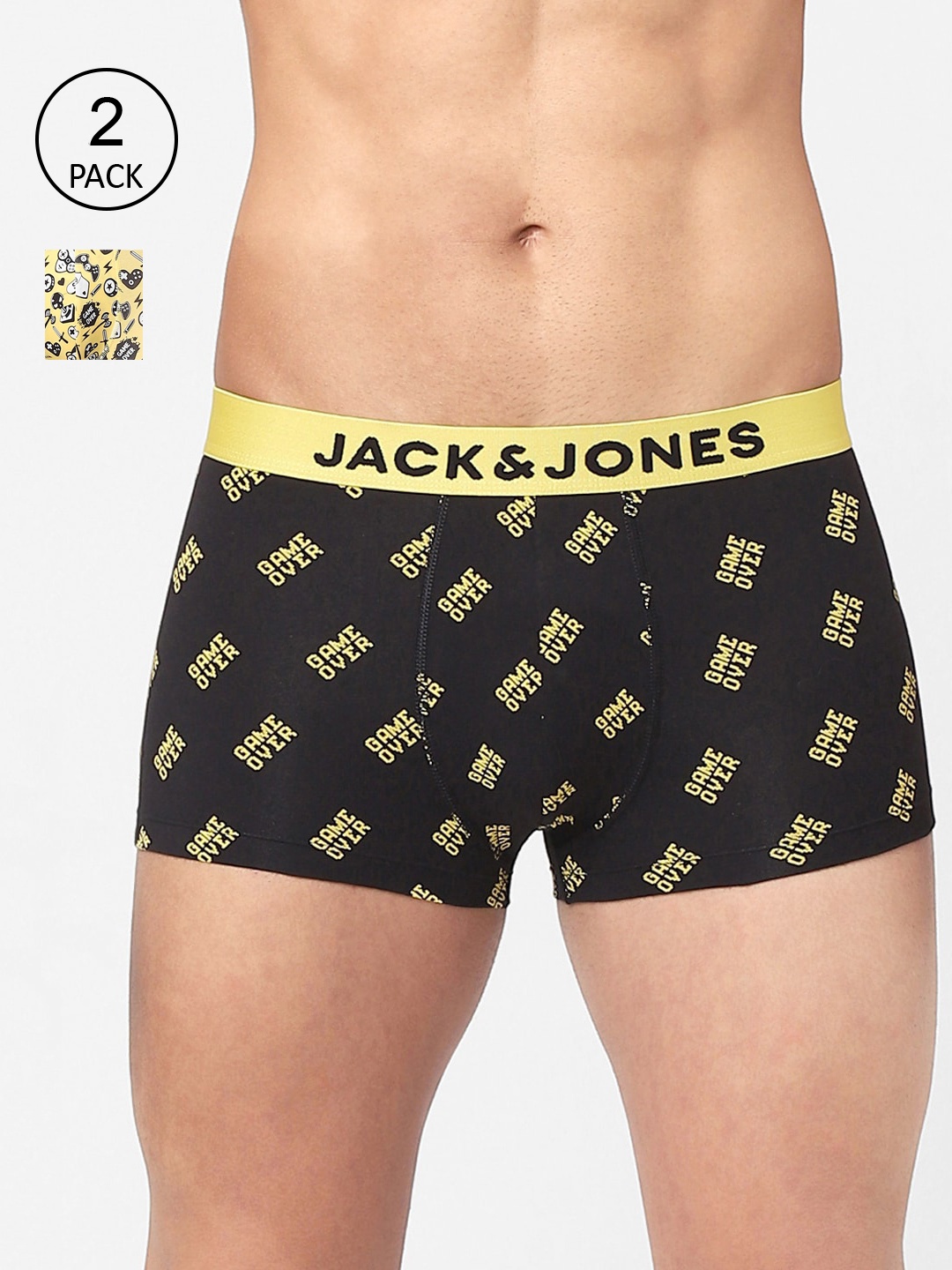 

Jack & Jones Men Pack Of 2 Printed Cotton Trunks, Black