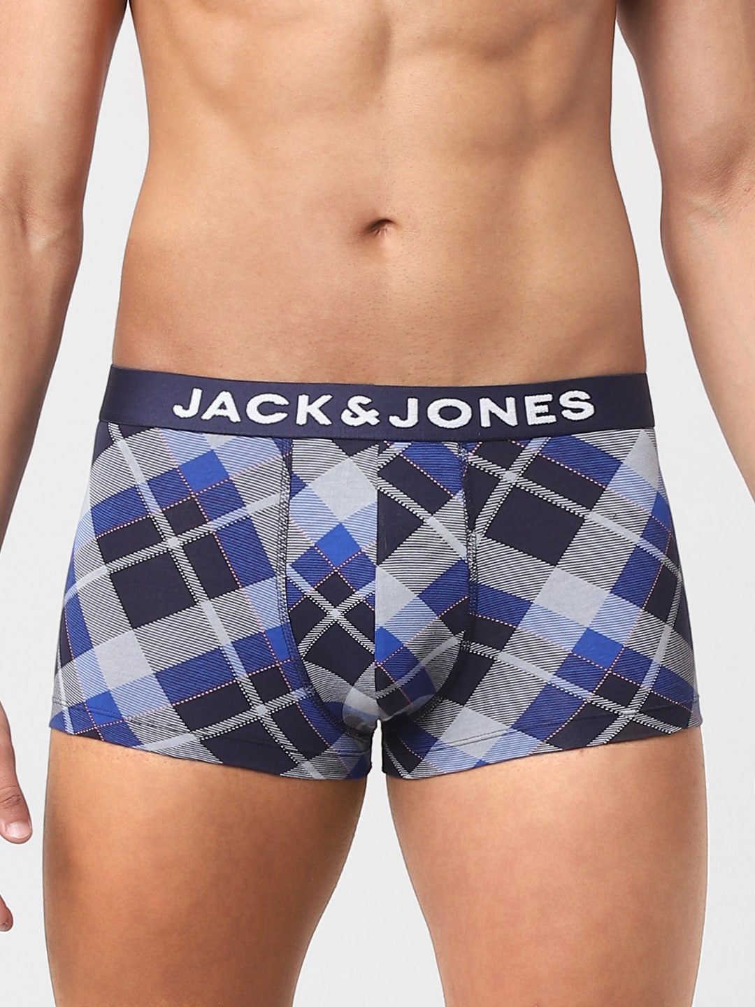 

Jack & Jones Men Blue & Grey Checked Cotton Short Winter Trunk