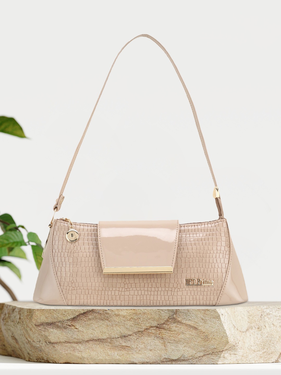 

WOMEN MARKS Cream-Coloured Animal Textured PU Structured Sling Bag with Cut Work