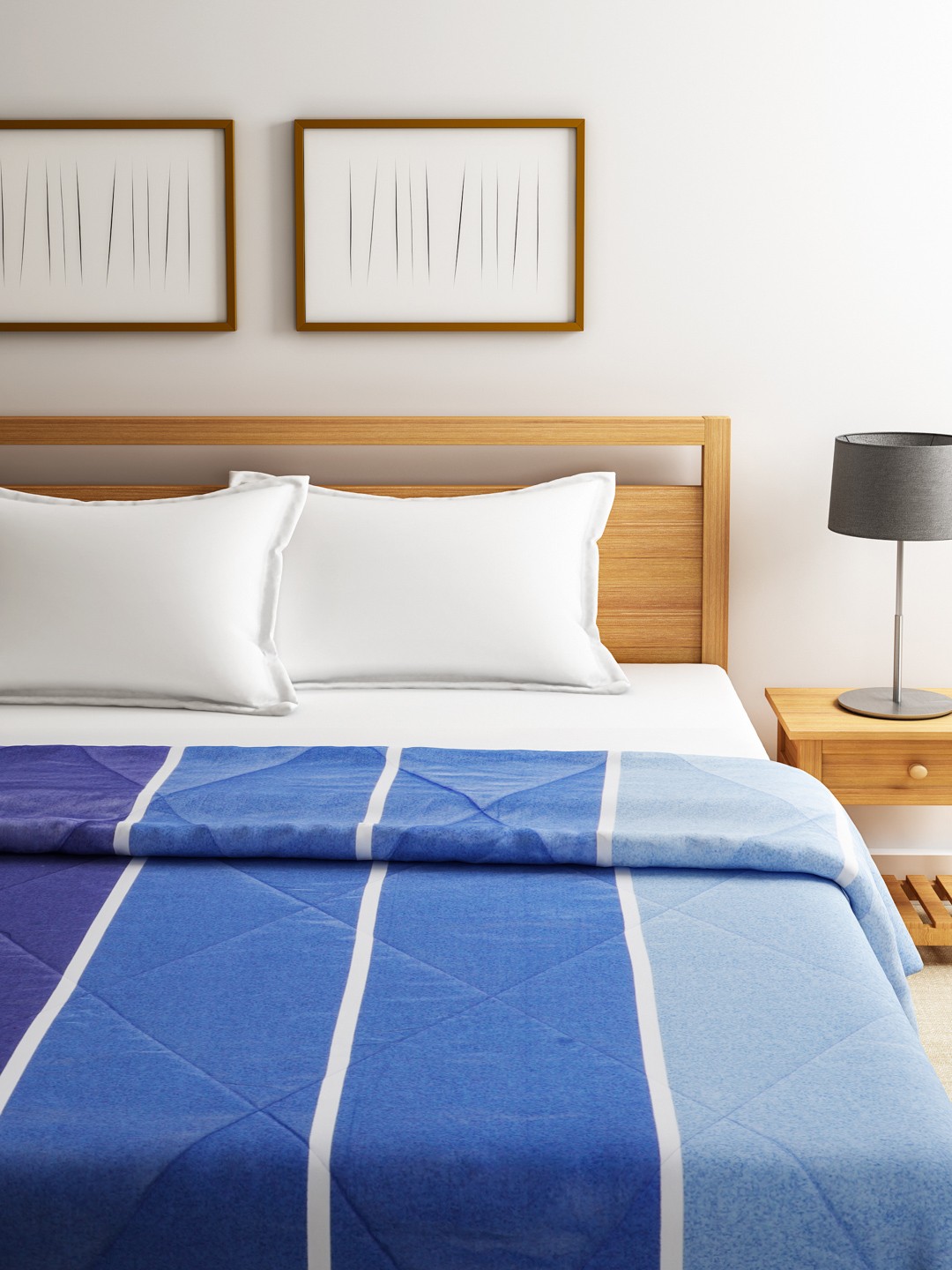 

SWAYAM Blue Striped Winter Double Comforter