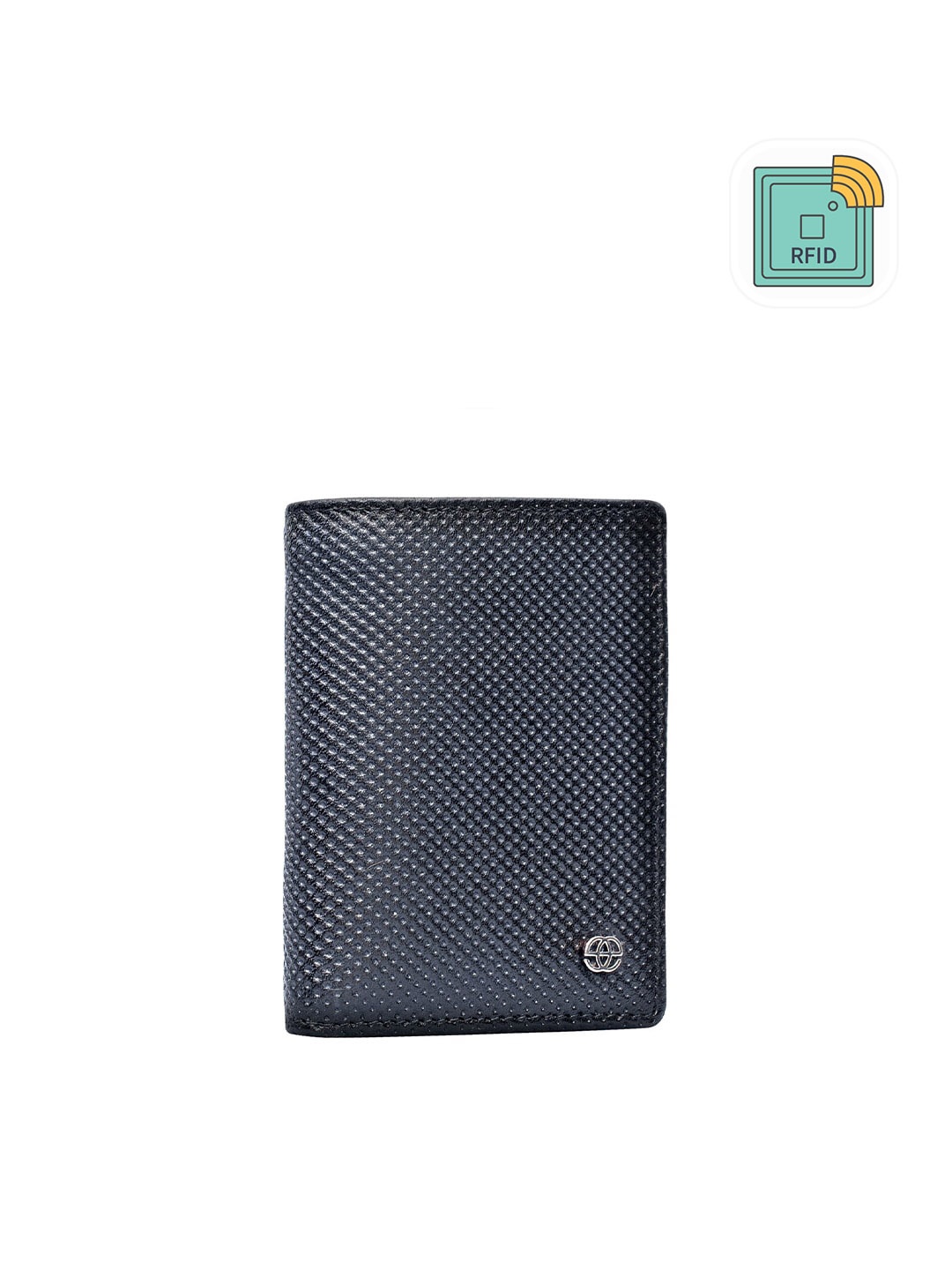 

Eske Men Navy Blue Textured Leather Three Fold Wallet