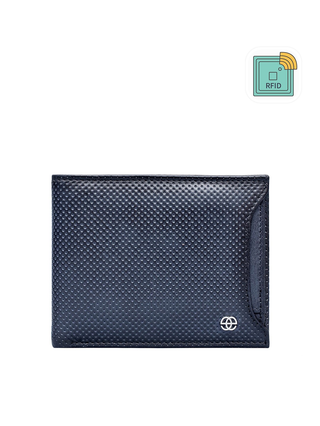 

Eske Men Navy Blue Textured Leather Two Fold RFID Wallet