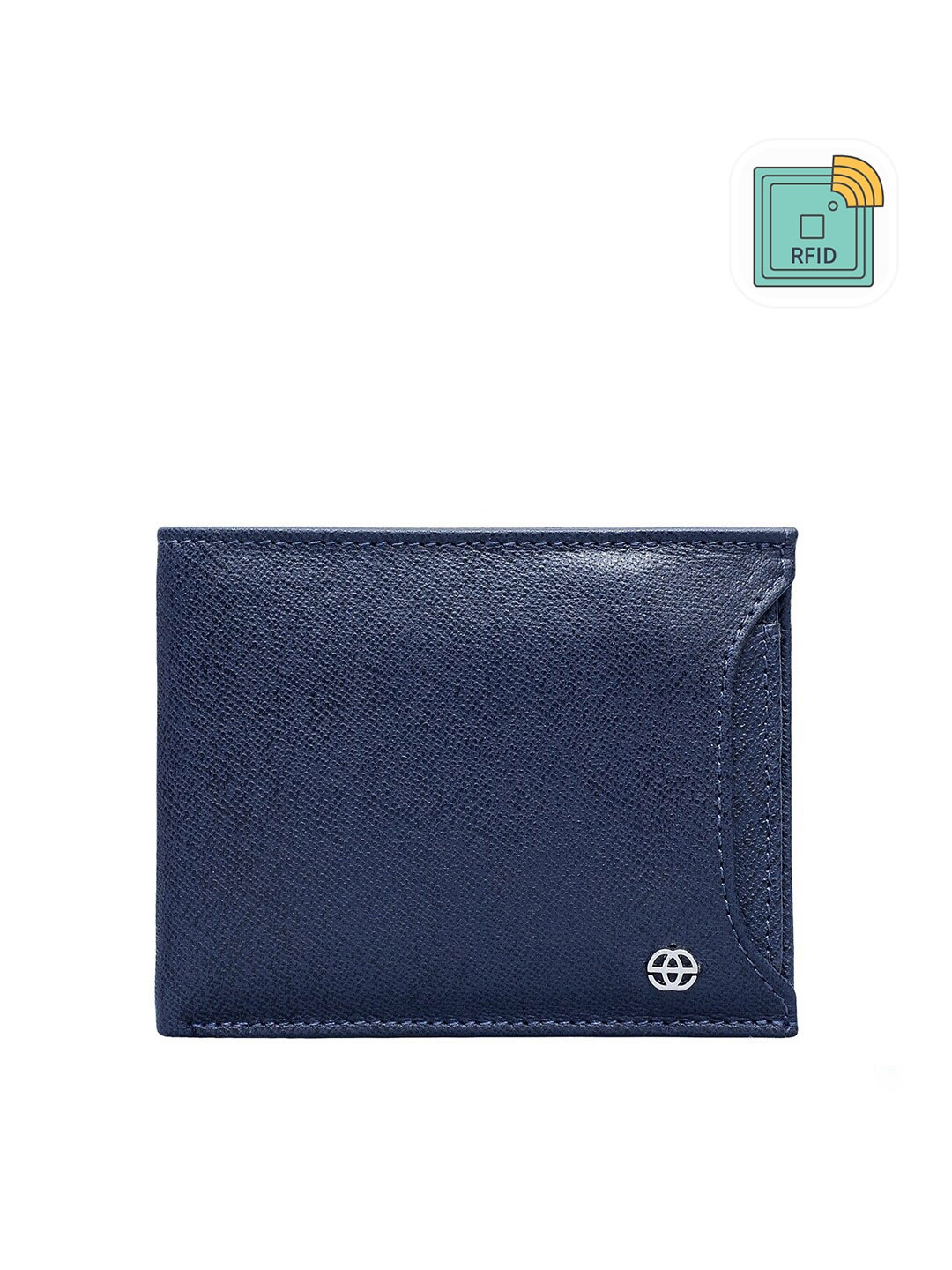 

Eske Men Navy Blue Solid Leather Two Fold Wallet with RFID