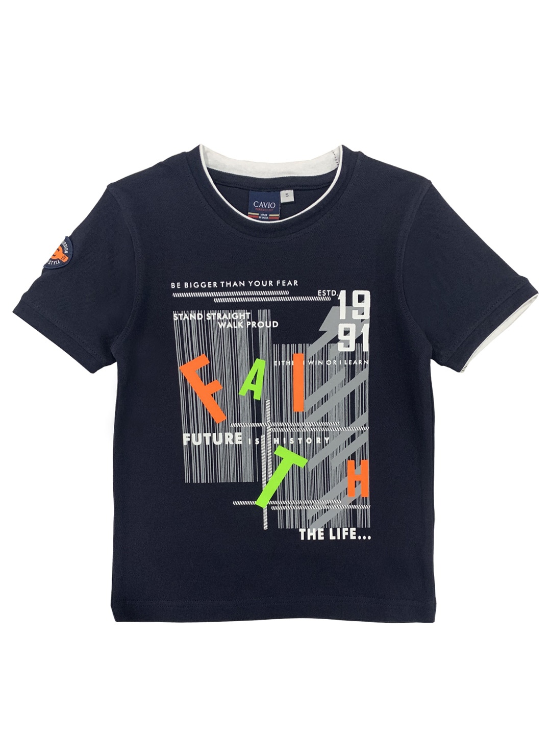 

CAVIO Boys Navy Blue Sports Printed T-shirt