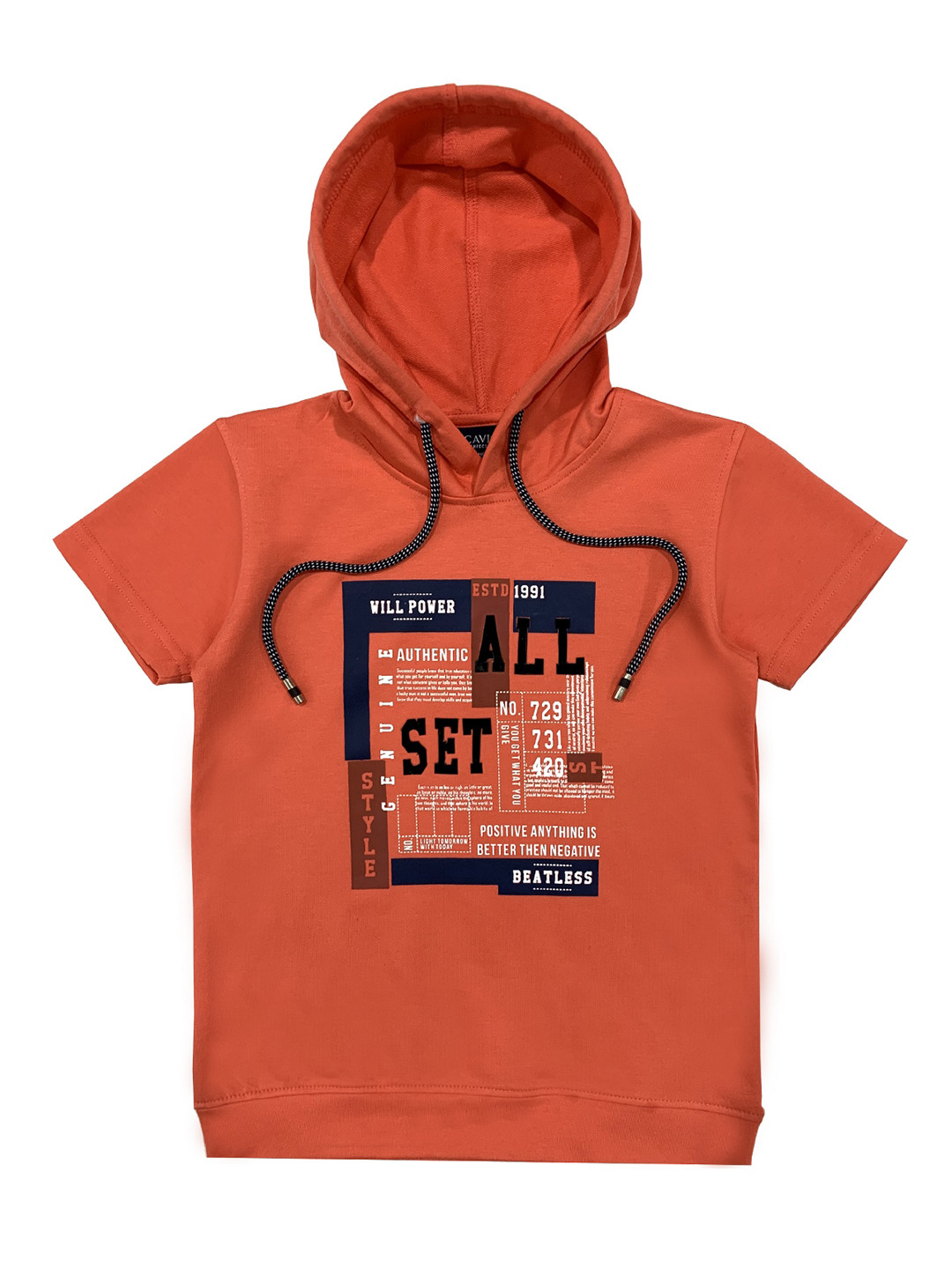 

CAVIO Boys Orange Typography Printed Hooded T-shirt