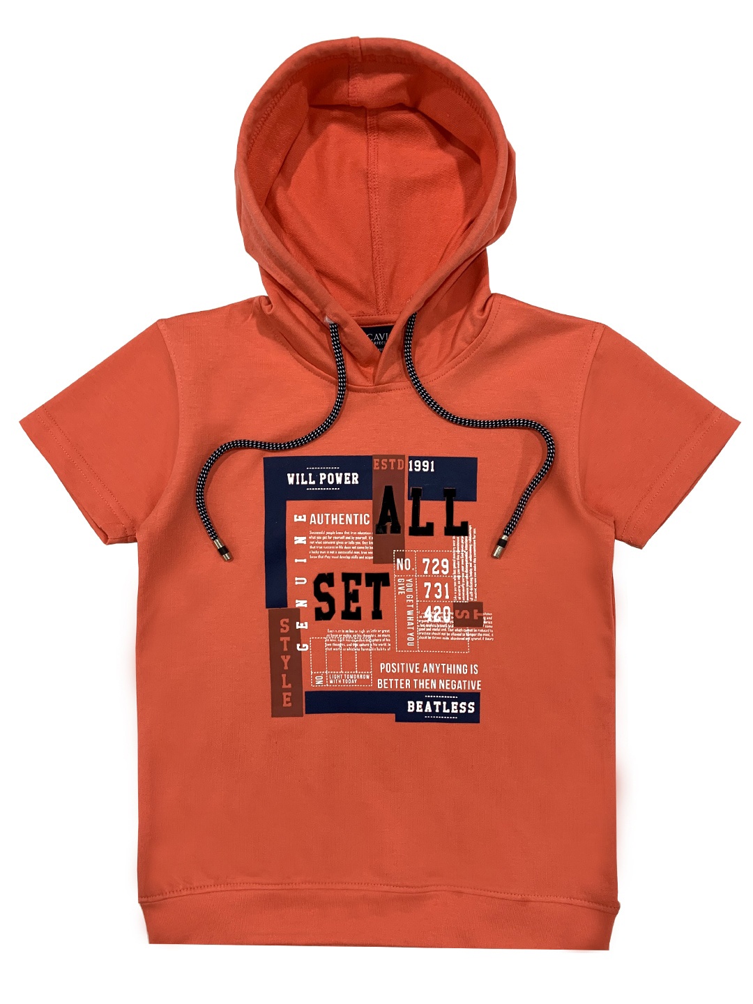 CAVIO Boys Orange Typography Printed T-shirt