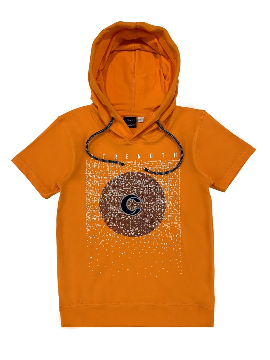 

CAVIO Boys Orange Printed Hooded T-shirt