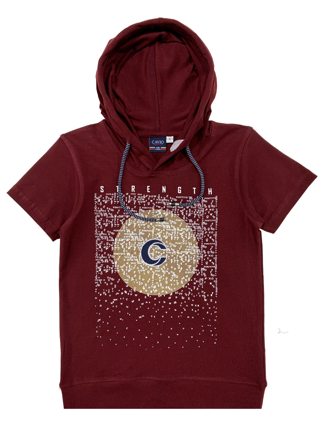 

CAVIO Boys Maroon & Beige Typography Printed Hooded T-shirt