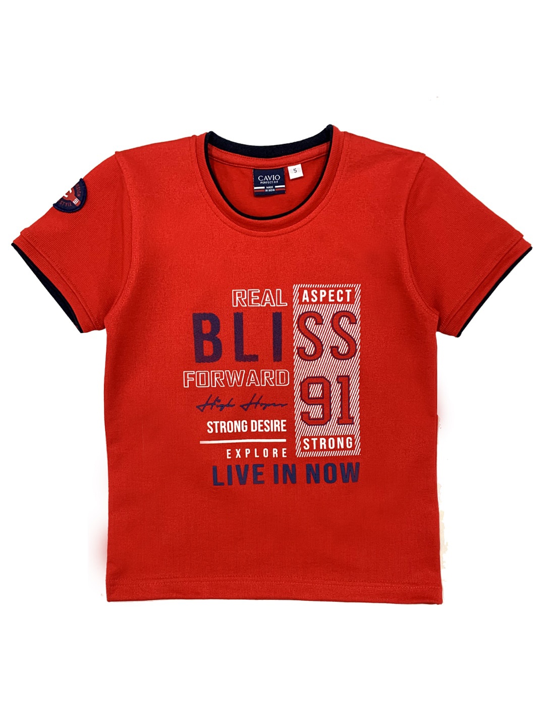 

CAVIO Boys Red Typography Printed Applique T-shirt