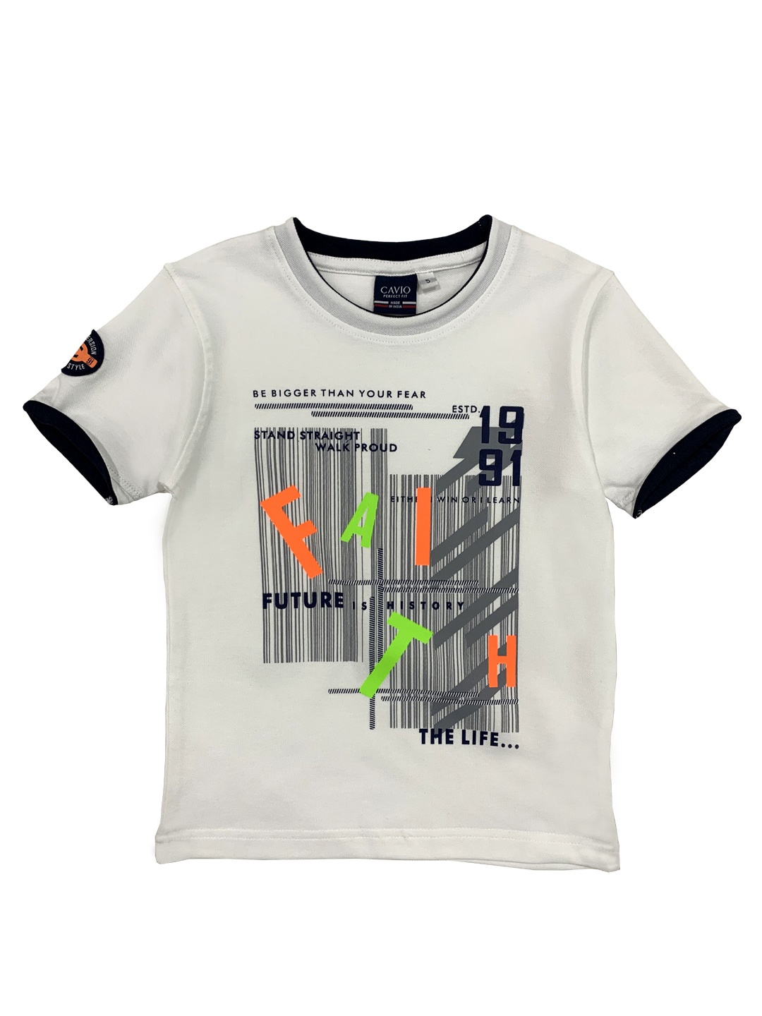 

CAVIO Boys White Graphic Printed T-shirt