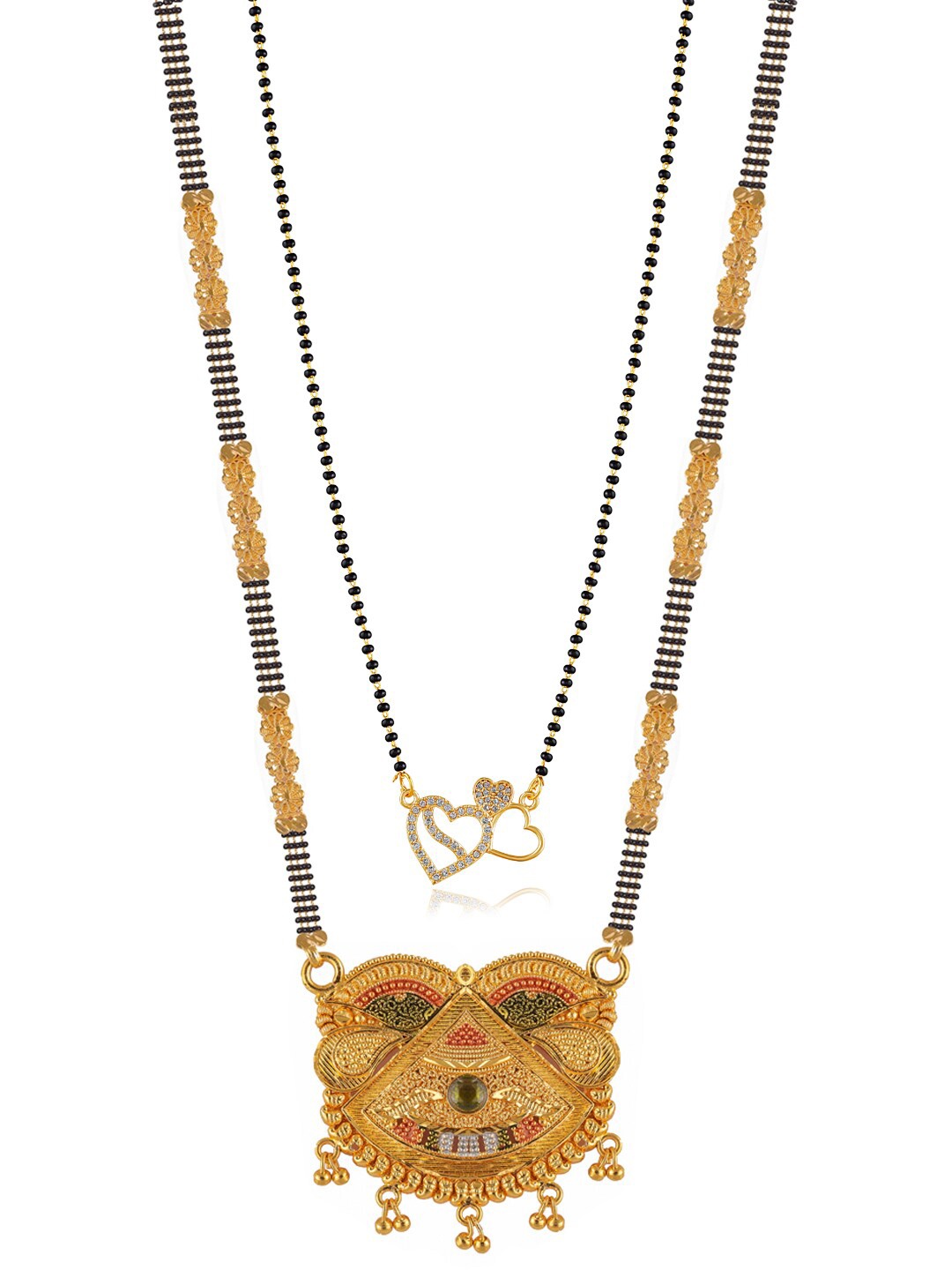 

Brandsoon Set Of 2 Gold-Plated Black & White Stone-Studded & Beaded Mangalsutra