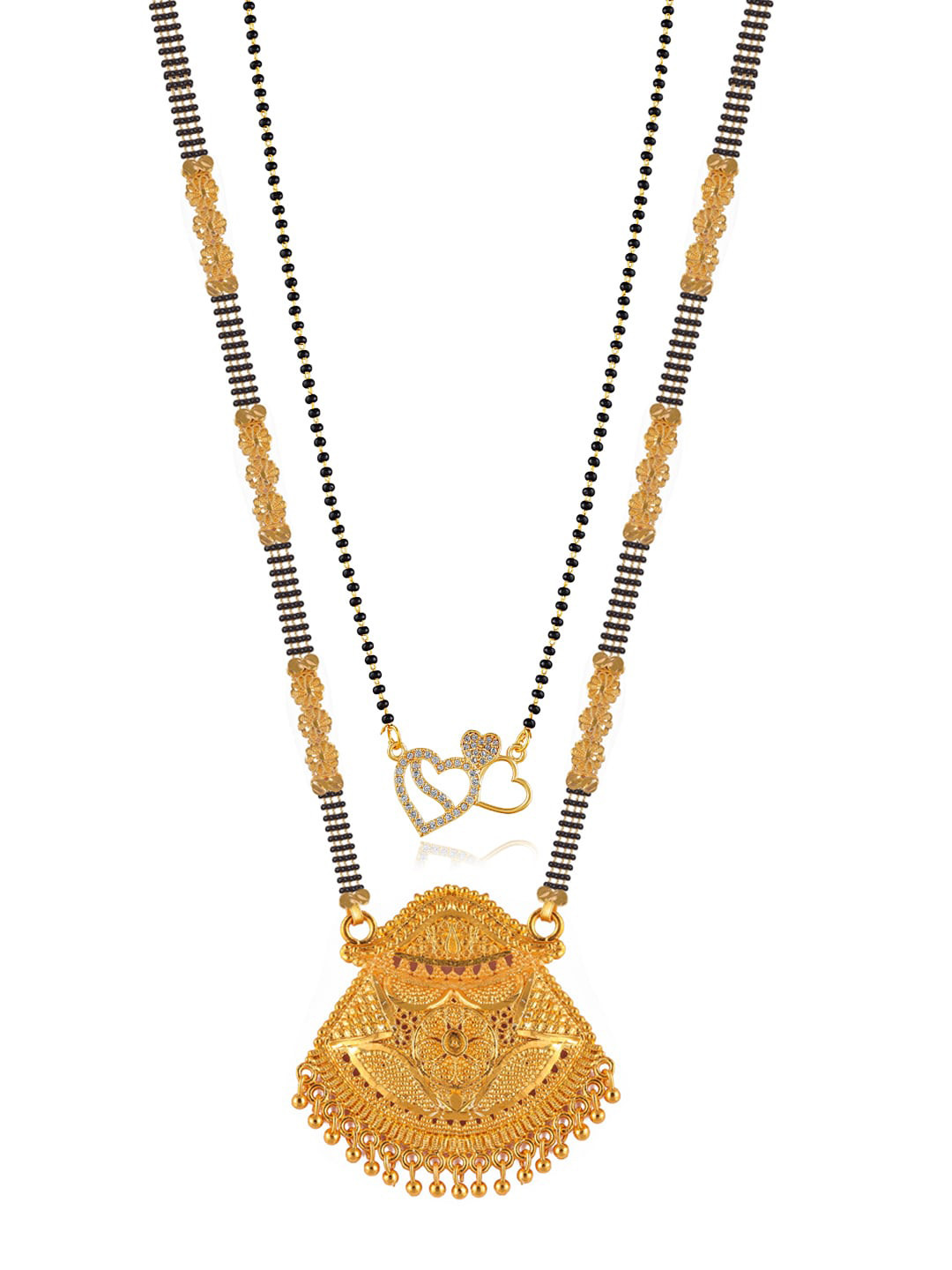 

Brandsoon Set Of 2 Black & White Gold-Plated Stone-Studded & Beaded Mangalsutra