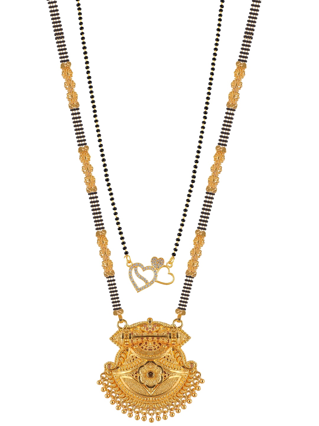 

Brandsoon Set Of 2 Gold-Plated & Black Studded & Beaded Mangalsutra