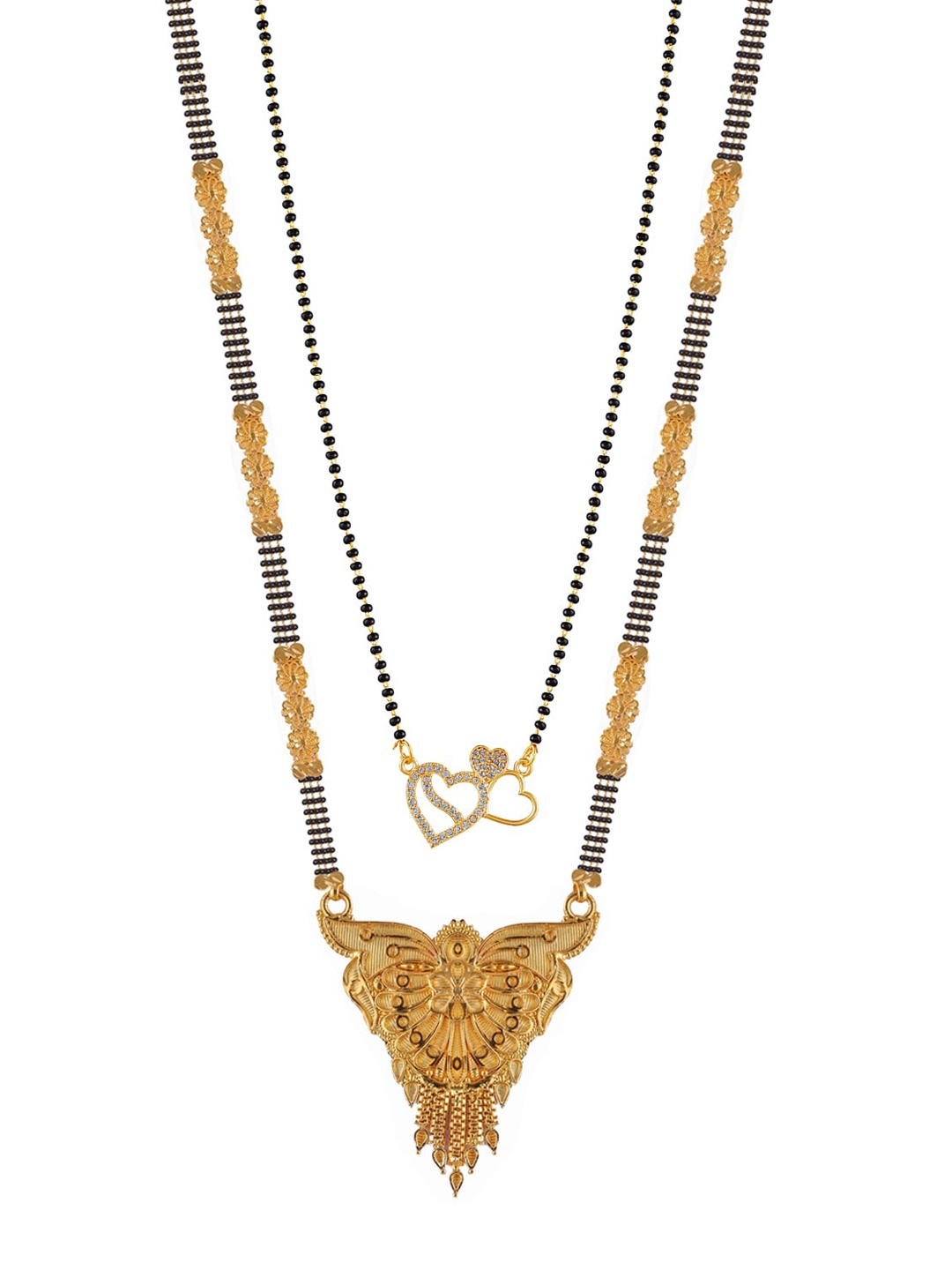 

Brandsoon Set Of 2 Gold-Plated Black & White Stone-Studded & Beaded Mangalsutra