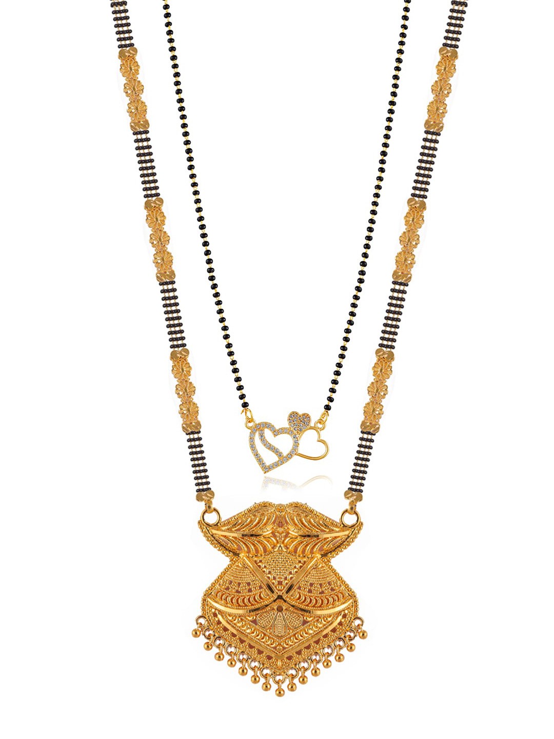 

Brandsoon Set Of 2 Gold-Plated Black & White Stone-Studded & Beaded Mangalsutra