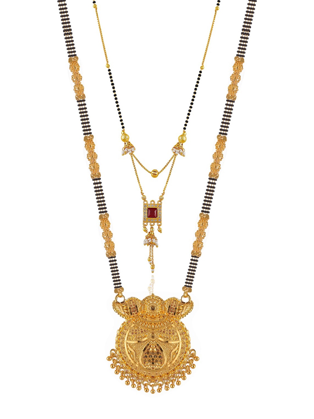 

Brandsoon Set Of 2 Gold-Plated Black & White Stone-Studded & Beaded Mangalsutra