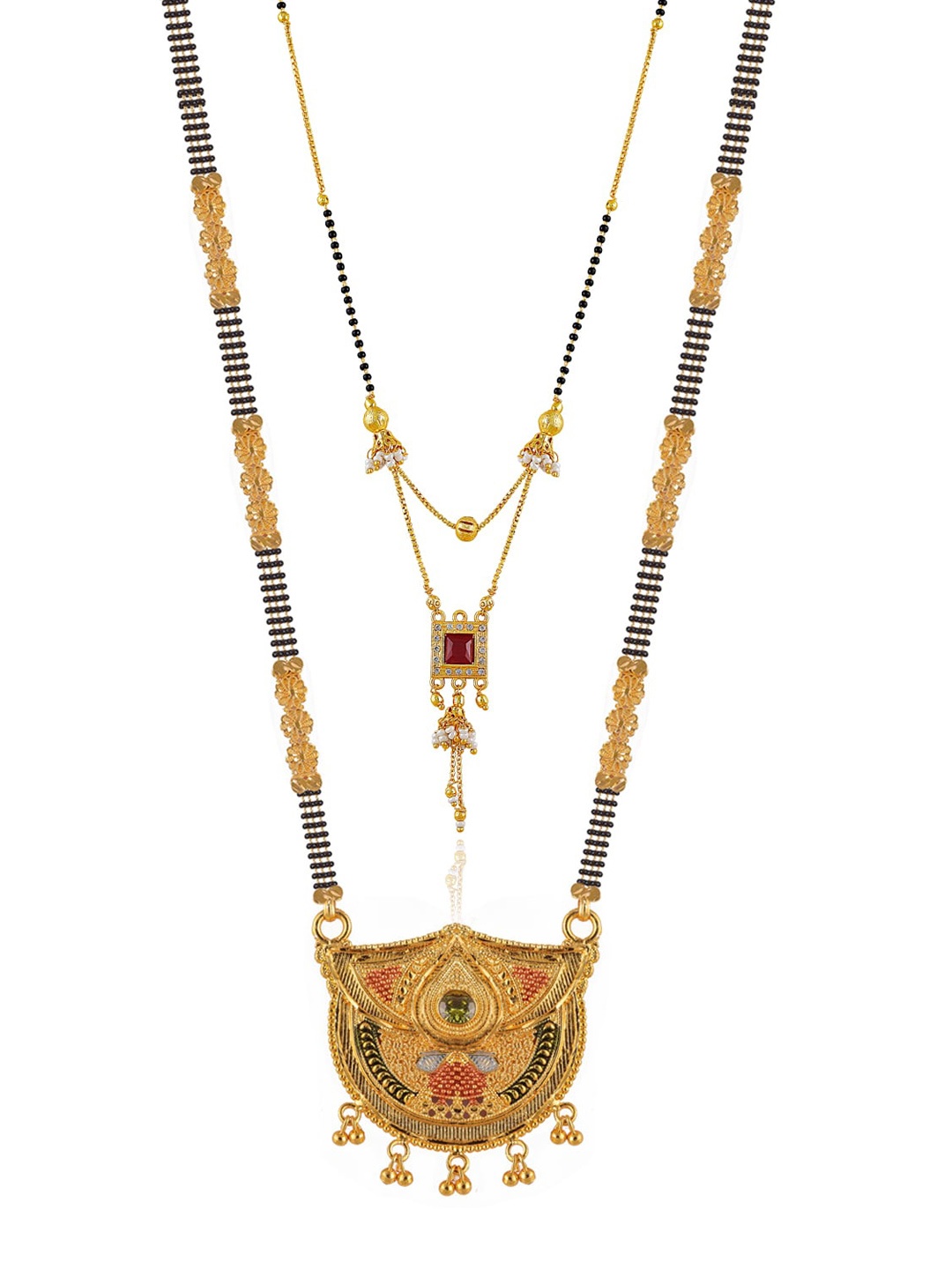

Brandsoon Set Of 2 Gold-Plated Black & White Stone-Studded & Beaded Mangalsutra