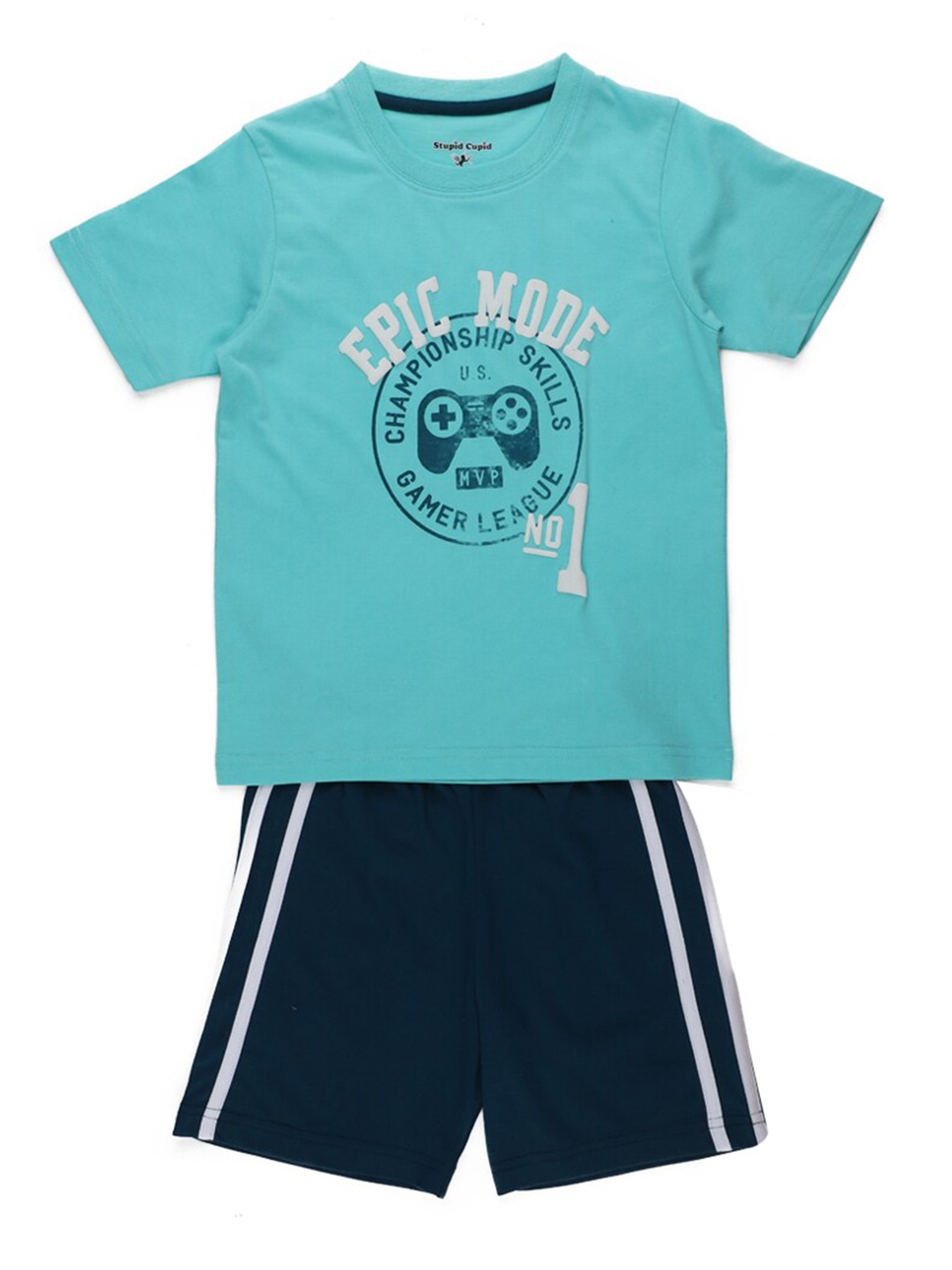 

Stupid Cupid Boys Turquoise Blue & White Printed Co-Ords Set