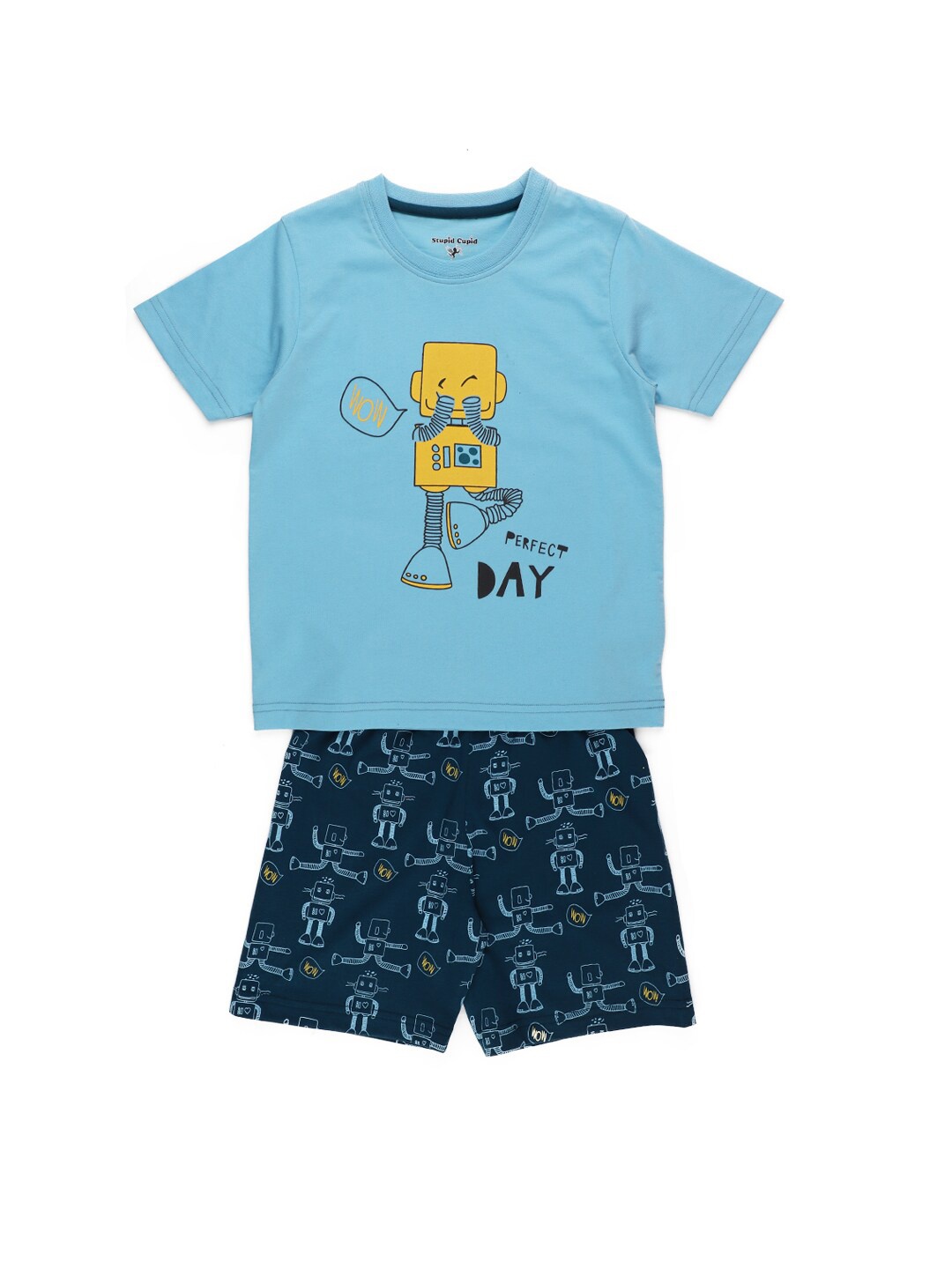 

Stupid Cupid Boys Blue Printed Co-Ord