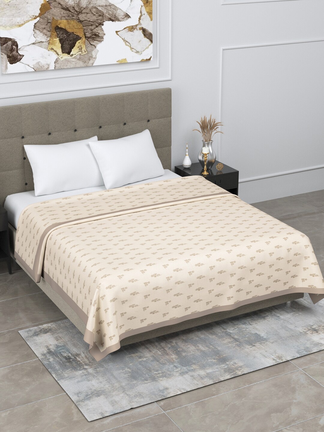 

LINENWALAS Happy Sleeping Cream-Coloured Floral AC Room 150 GSM Double Bed Dohar