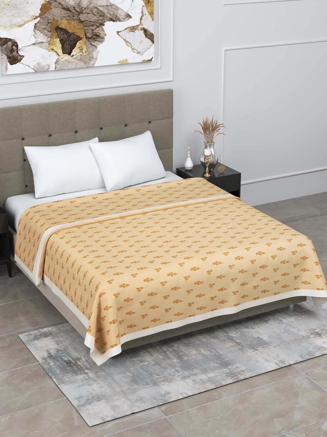 

LINENWALAS Happy Sleeping Yellow Floral Printed AC Room 150 GSM Double Bed Dohar