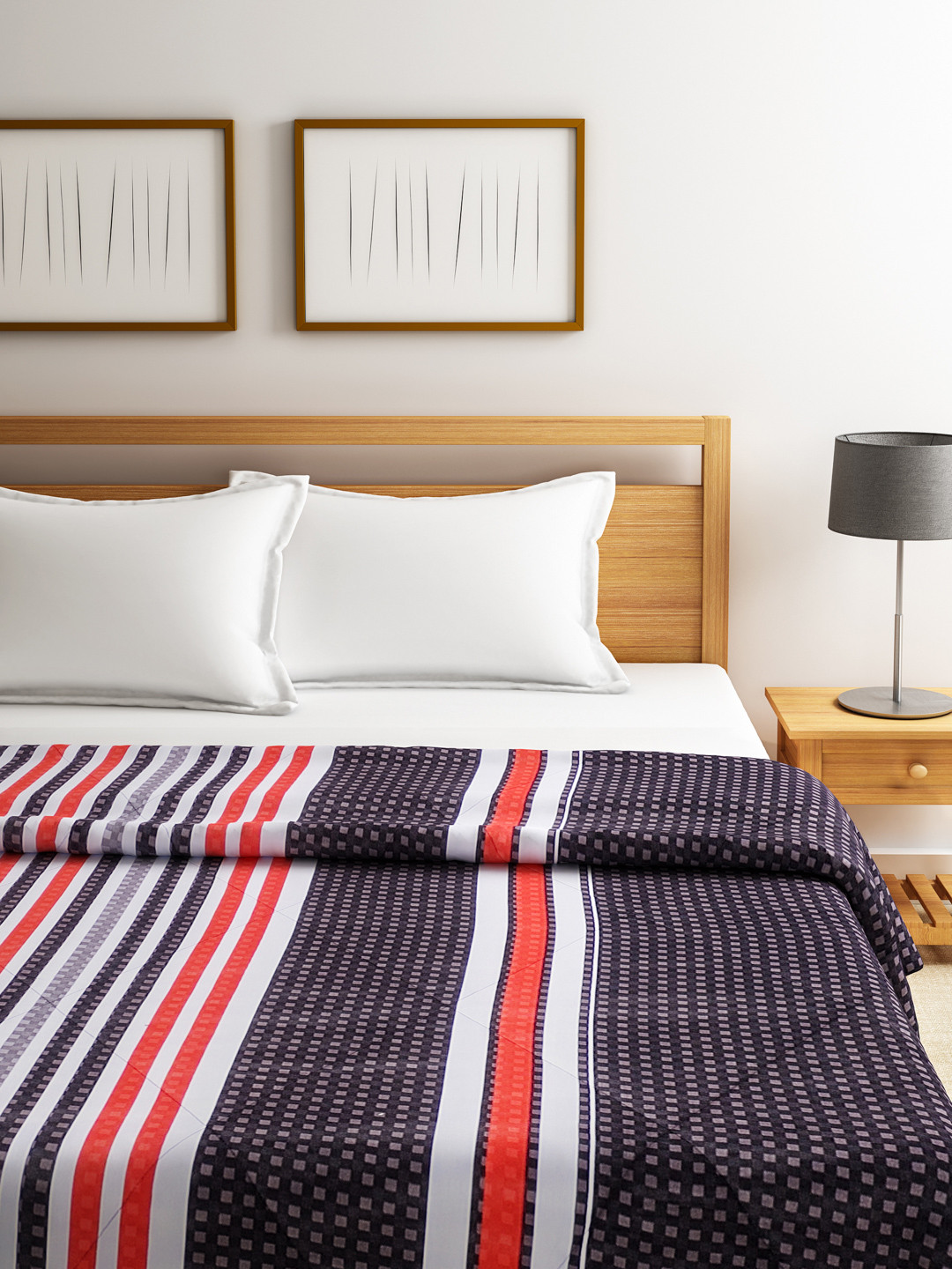 

SWAYAM Grey & Red Printed Heavy Winter Double Quilt (Comforter)