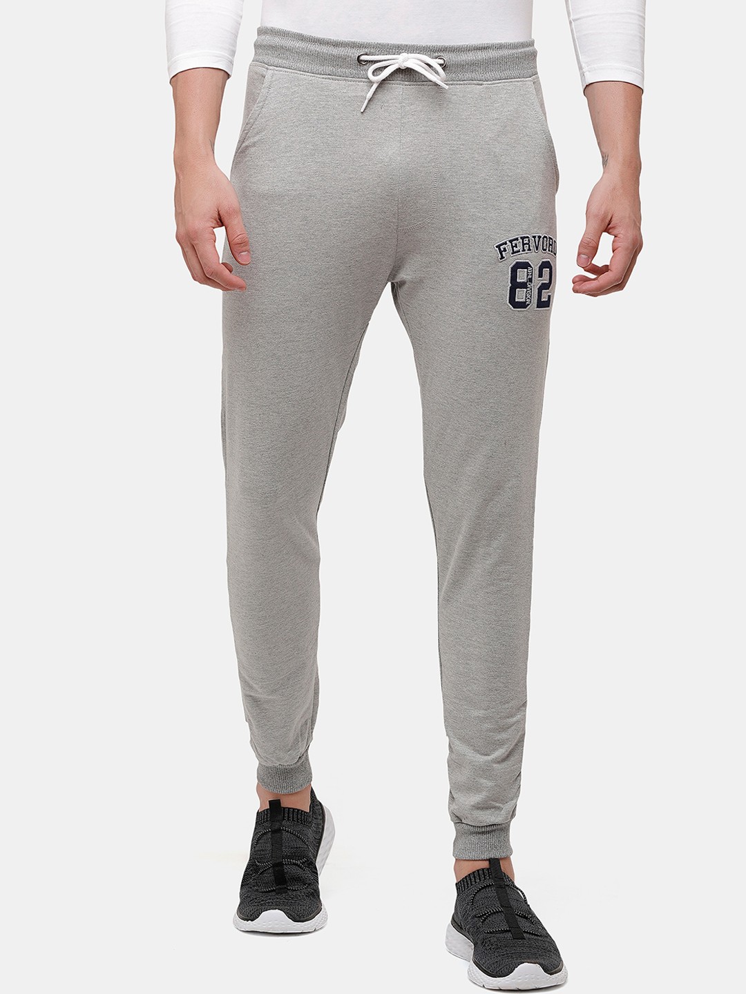 

ARDEUR Men Grey Melange Typography Cotton Joggers