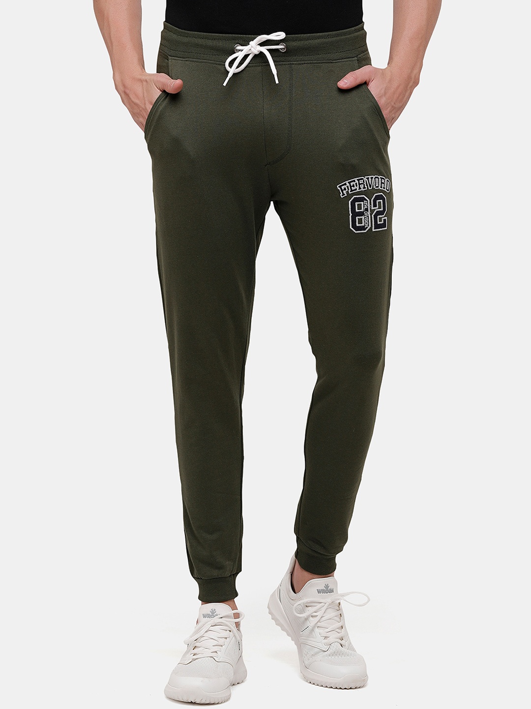 

ARDEUR Men Olive-Green Solid Training Cotton Joggers