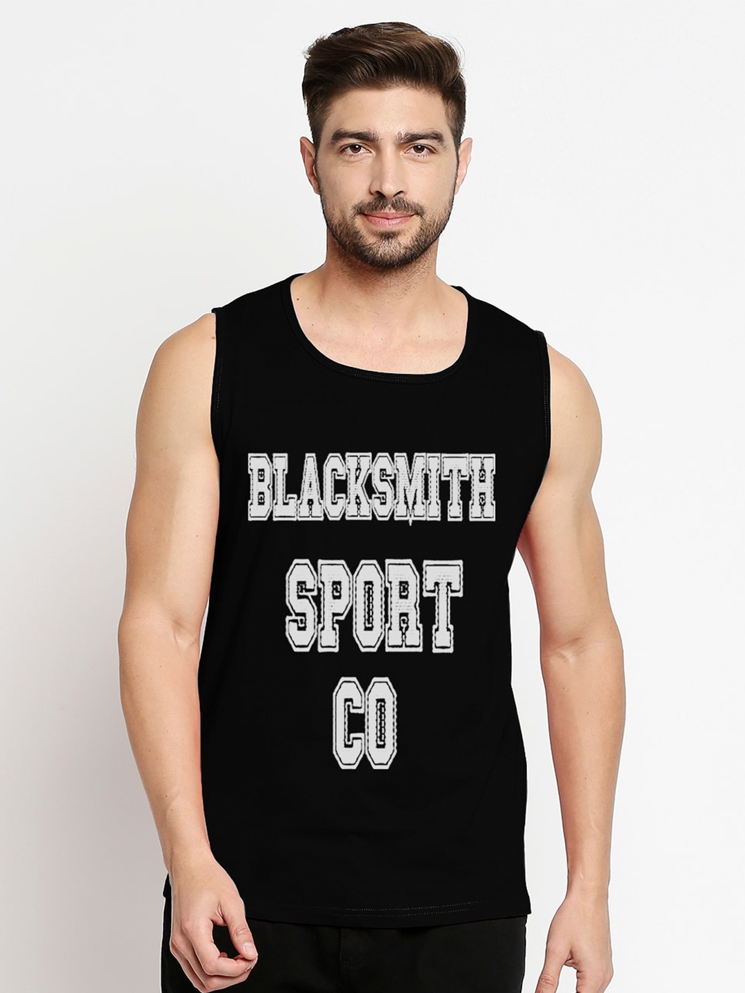 

Blacksmith Men Black Typography Printed Training or Gym Cotton T-shirt