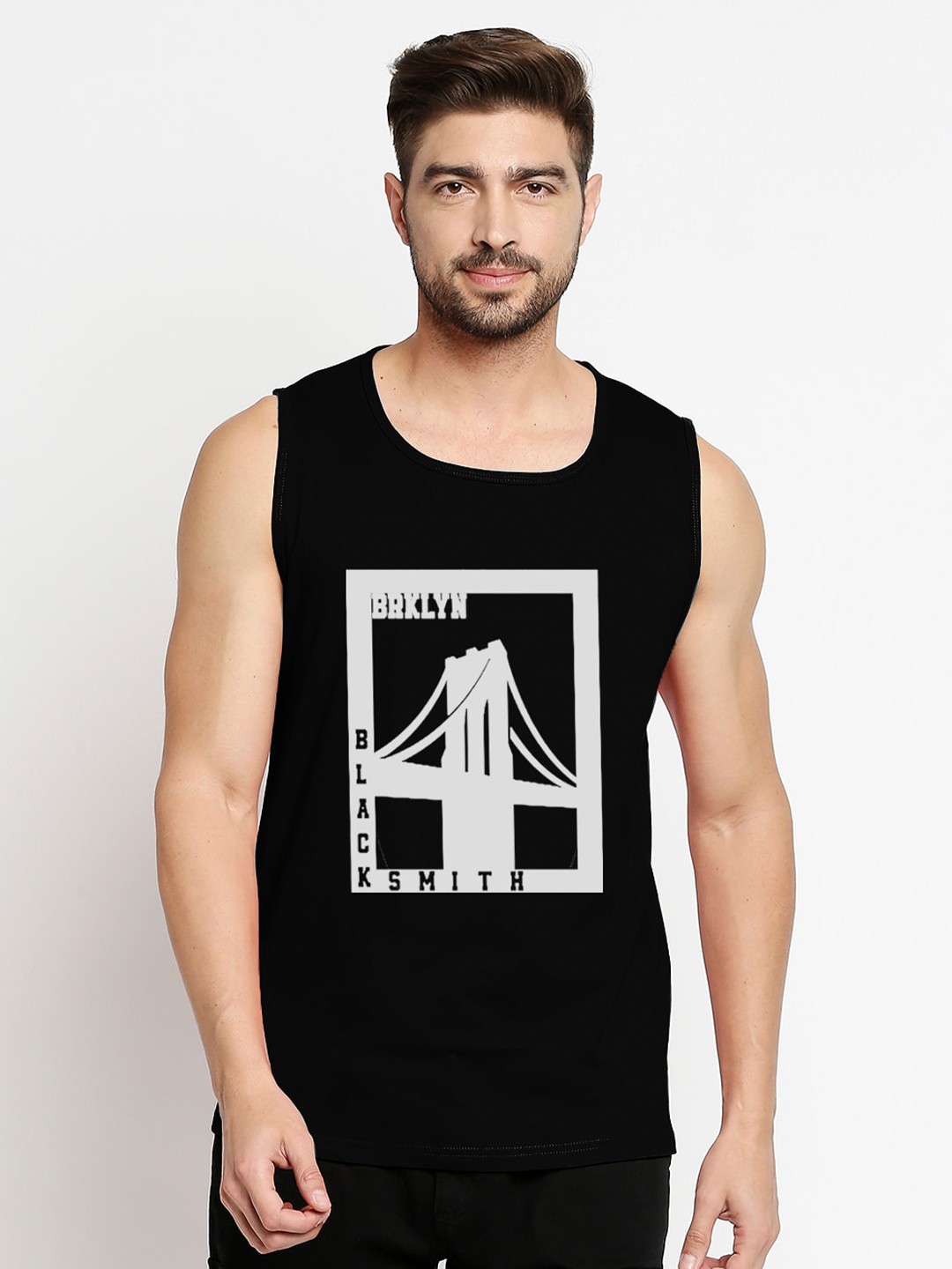 

Blacksmith Men Black Typography Printed Training or Gym Pure Cotton Innerwear Vests